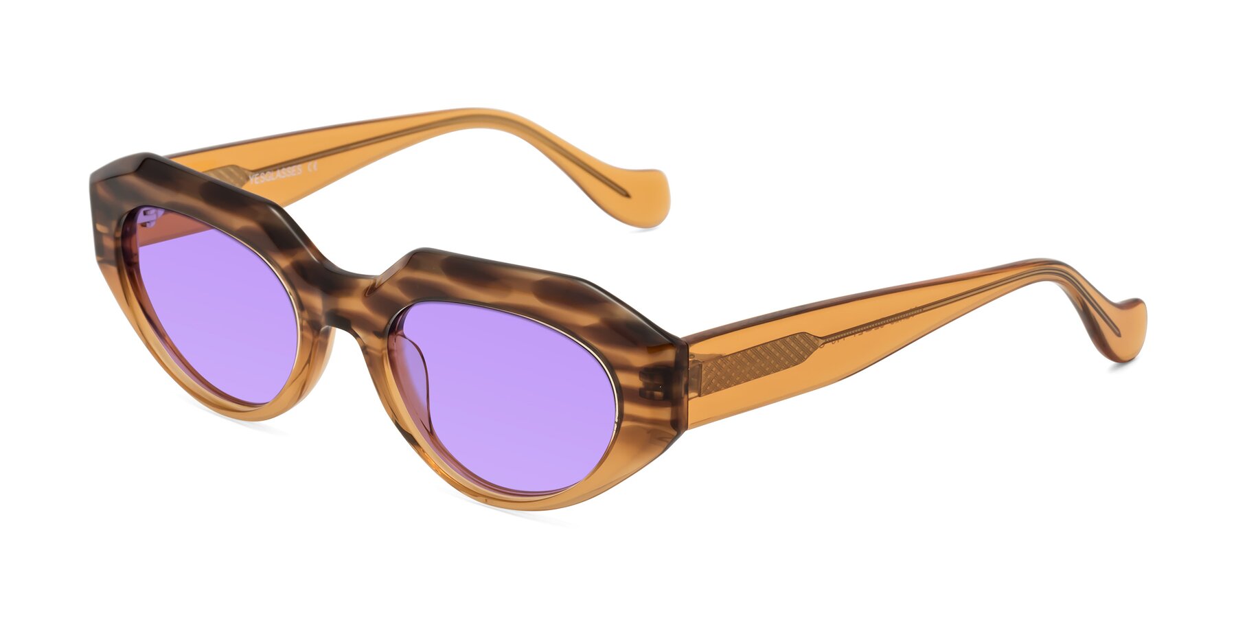 Angle of Vantis in Amber Striped with Medium Purple Tinted Lenses