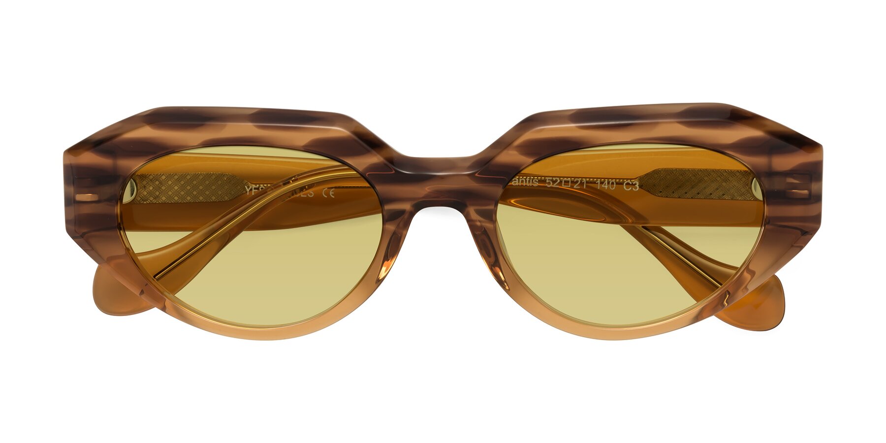 Folded Front of Vantis in Amber Striped with Medium Champagne Tinted Lenses