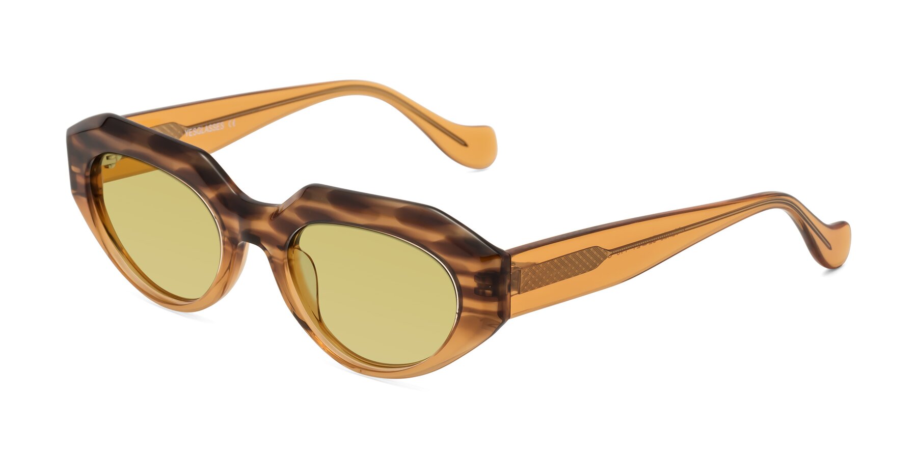 Angle of Vantis in Amber Striped with Medium Champagne Tinted Lenses