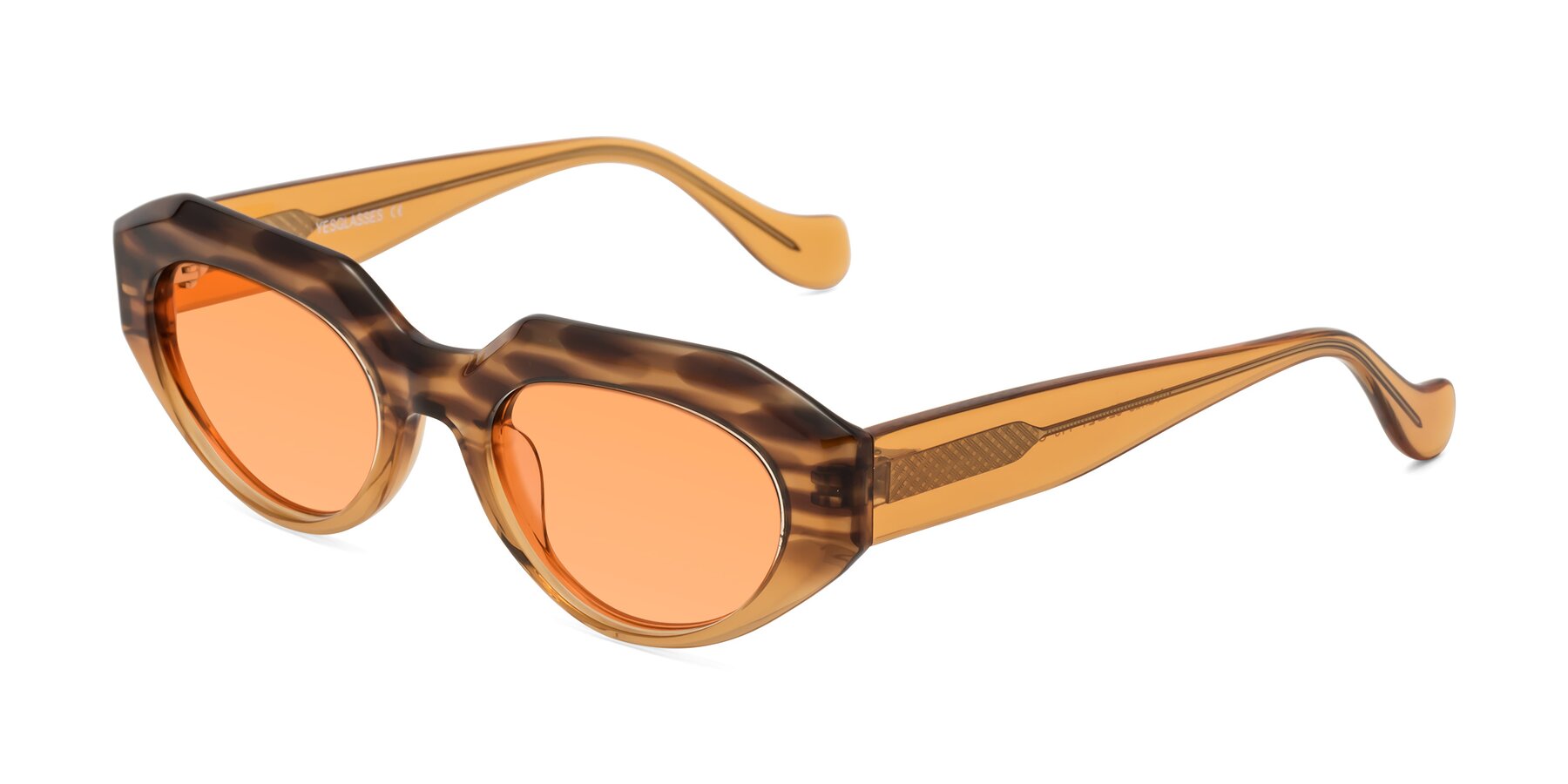 Angle of Vantis in Amber Striped with Medium Orange Tinted Lenses