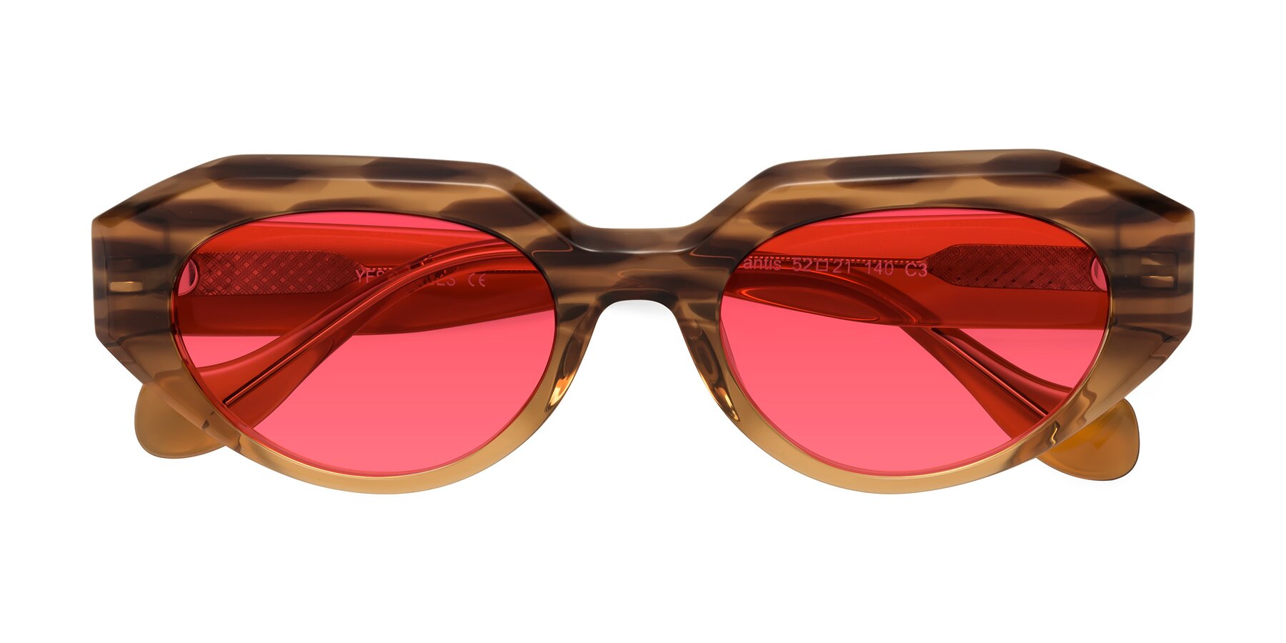 Folded Front of Vantis in Amber Striped with Red Tinted Lenses