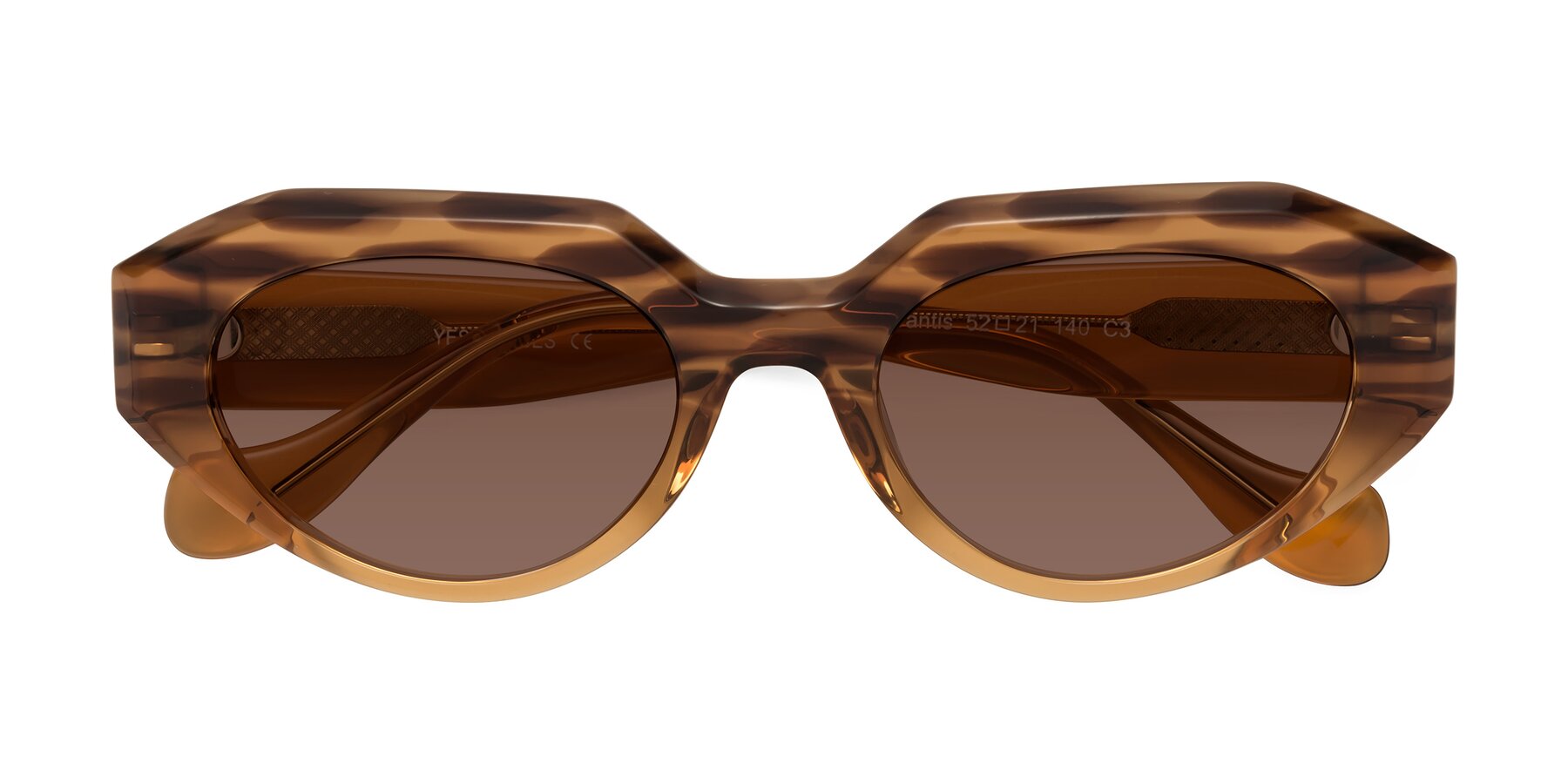 Folded Front of Vantis in Amber Striped with Brown Tinted Lenses