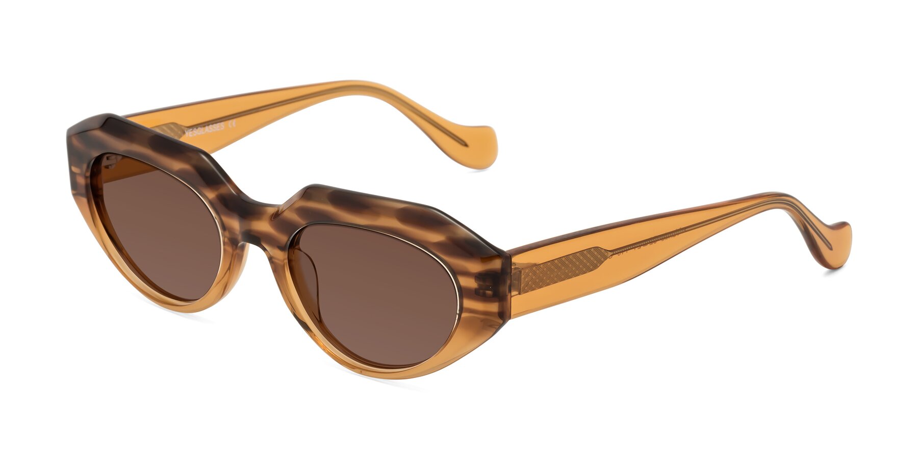 Angle of Vantis in Amber Striped with Brown Tinted Lenses