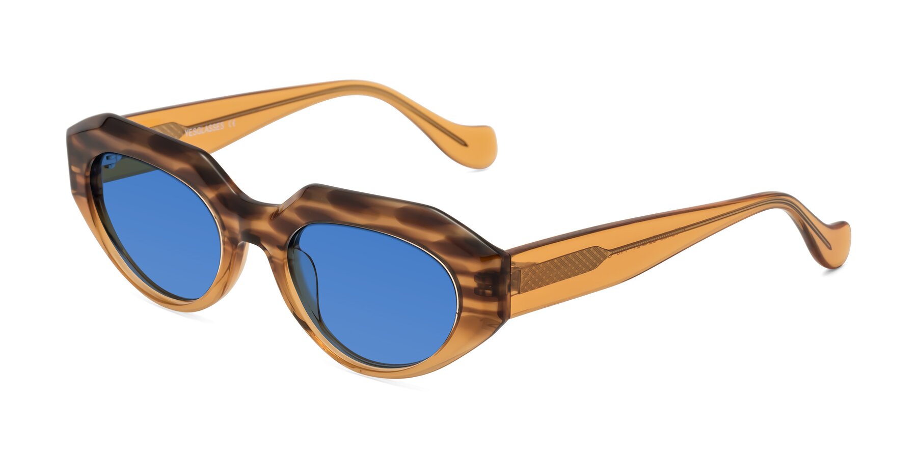 Angle of Vantis in Amber Striped with Blue Tinted Lenses