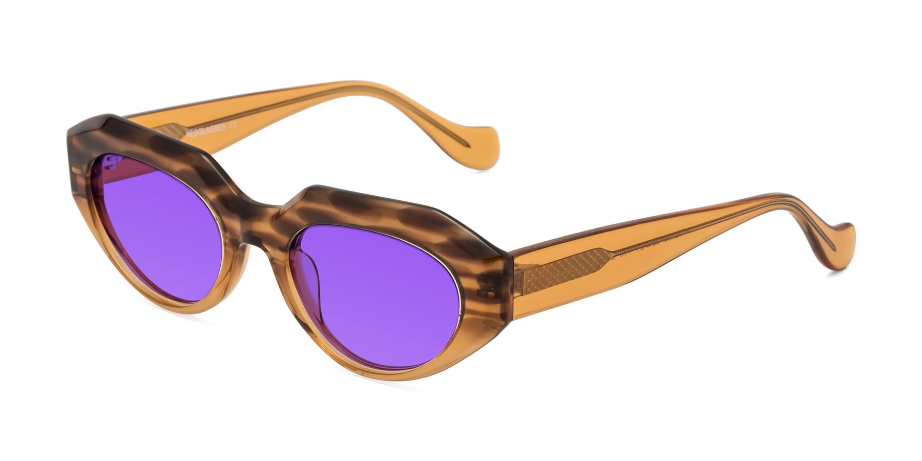 Angle of Vantis in Amber Striped with Purple Tinted Lenses