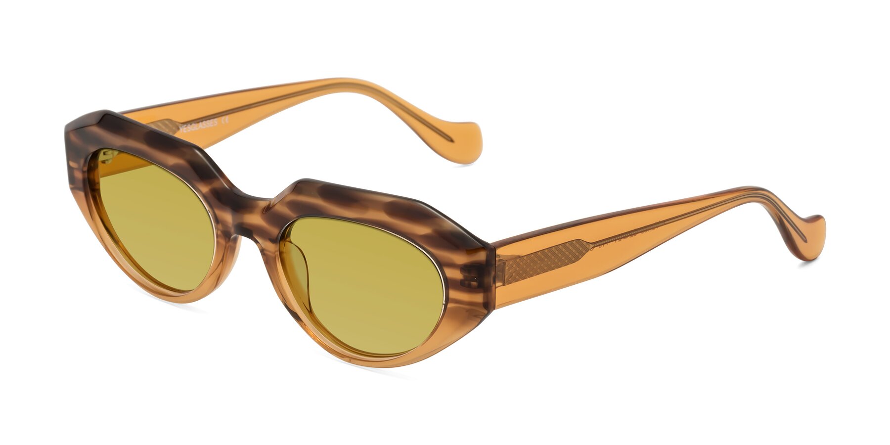 Angle of Vantis in Amber Striped with Champagne Tinted Lenses