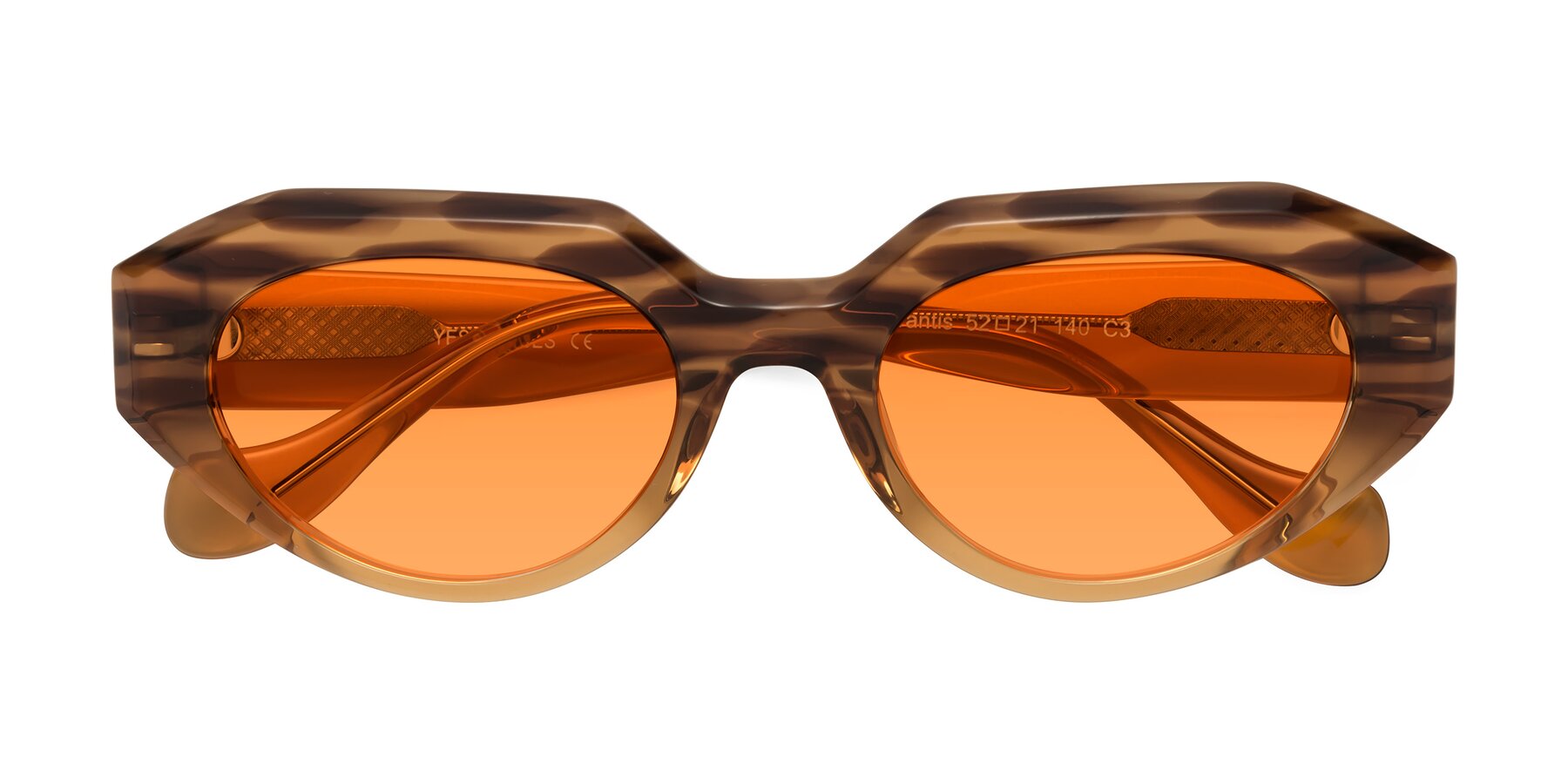 Folded Front of Vantis in Amber Striped with Orange Tinted Lenses