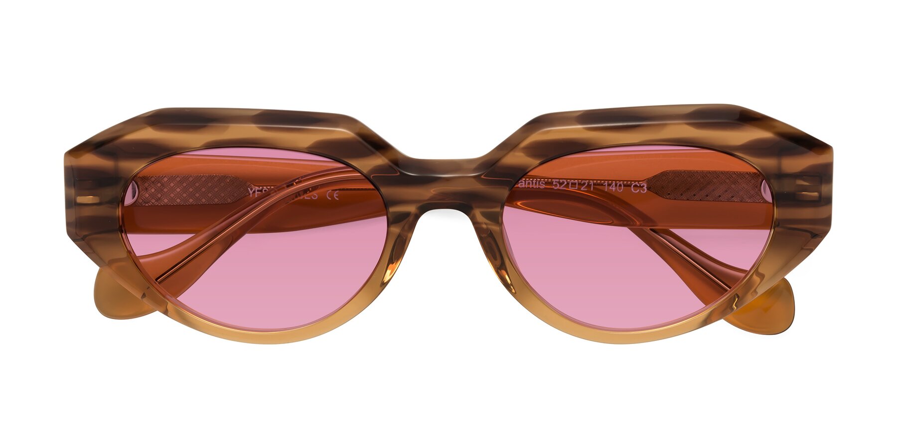 Folded Front of Vantis in Amber Striped with Medium Wine Tinted Lenses