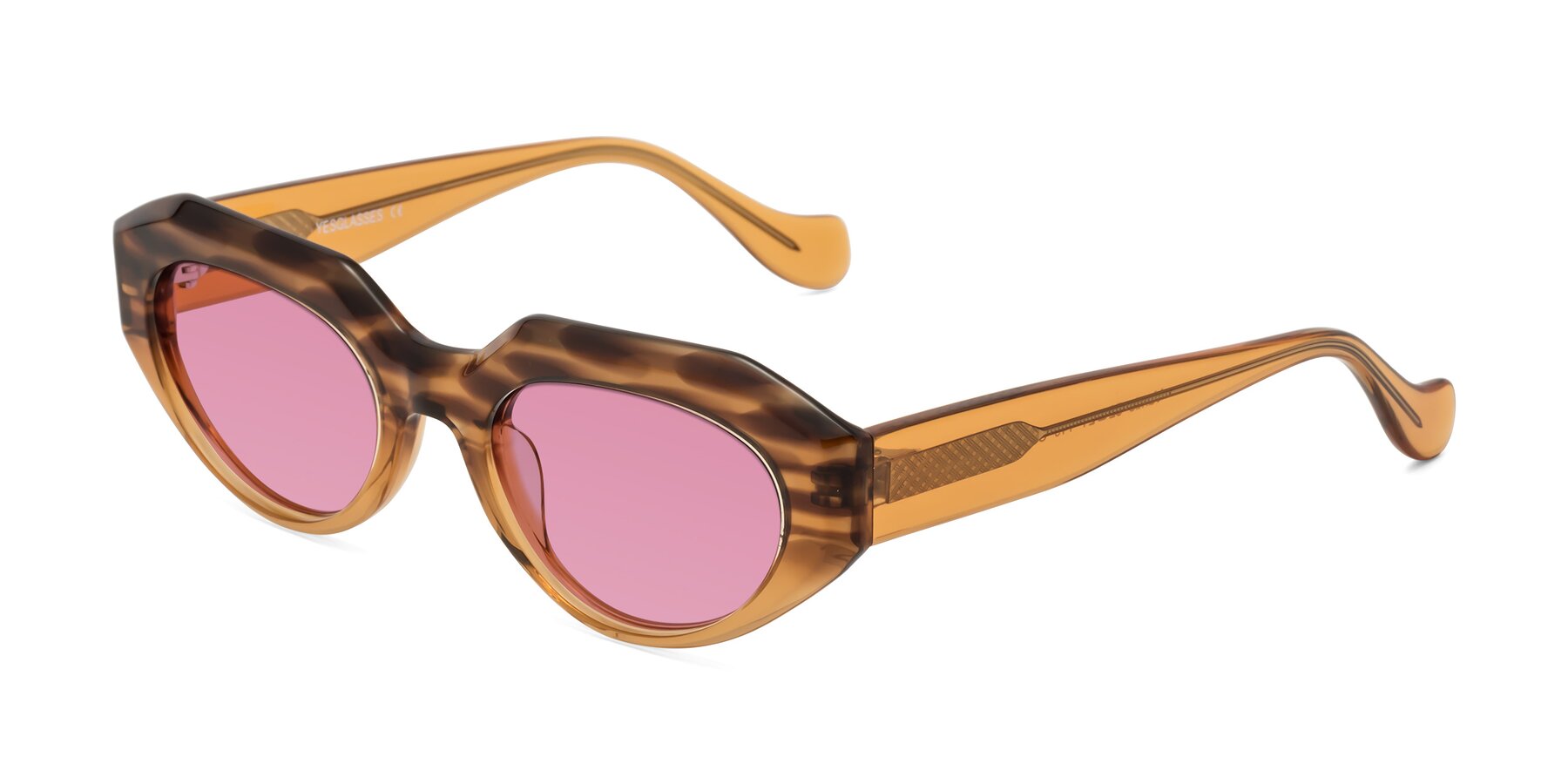 Angle of Vantis in Amber Striped with Medium Wine Tinted Lenses