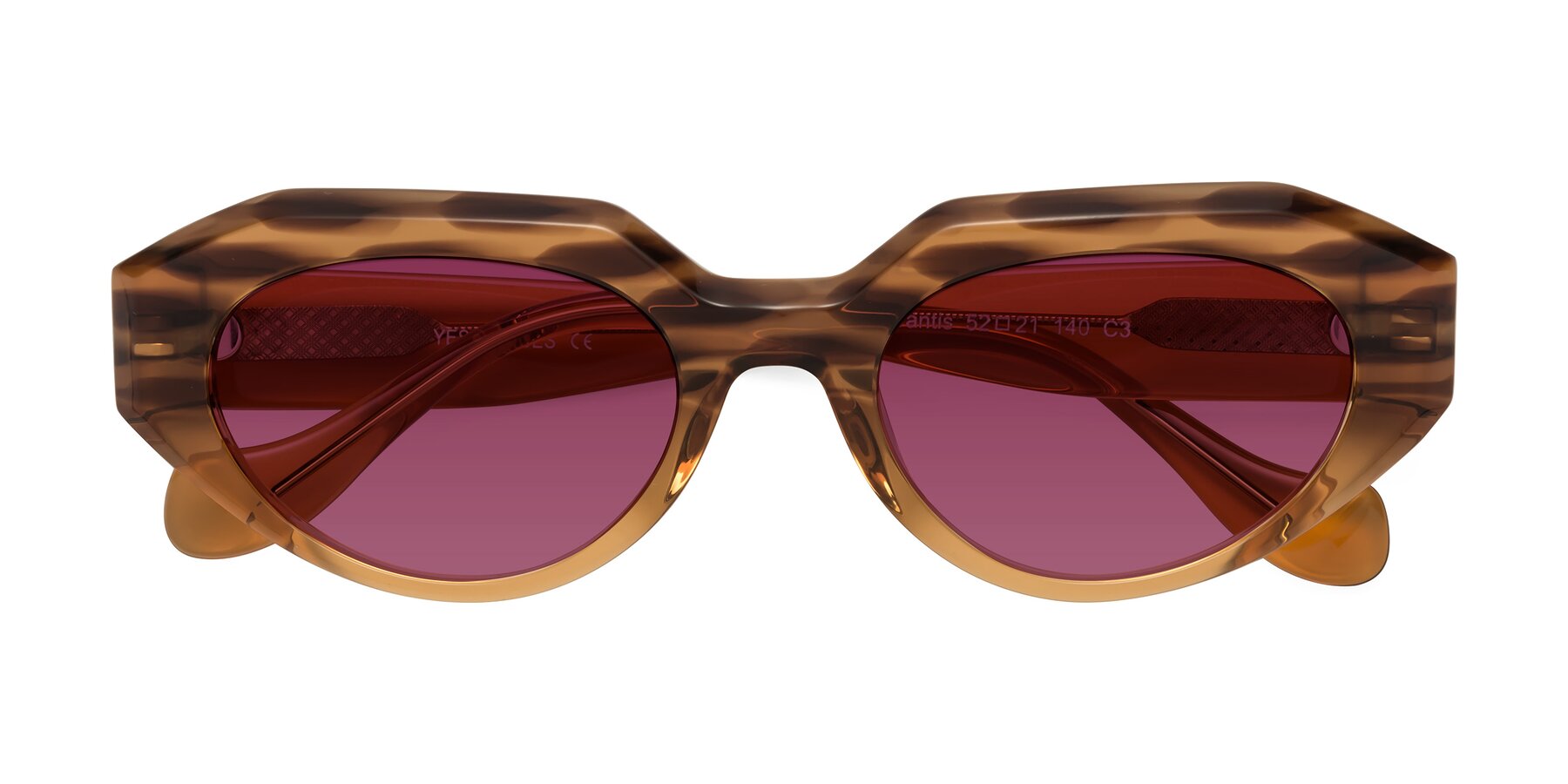 Folded Front of Vantis in Amber Striped with Wine Tinted Lenses