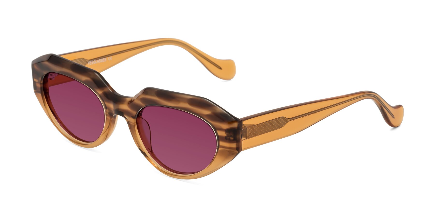 Angle of Vantis in Amber Striped with Wine Tinted Lenses