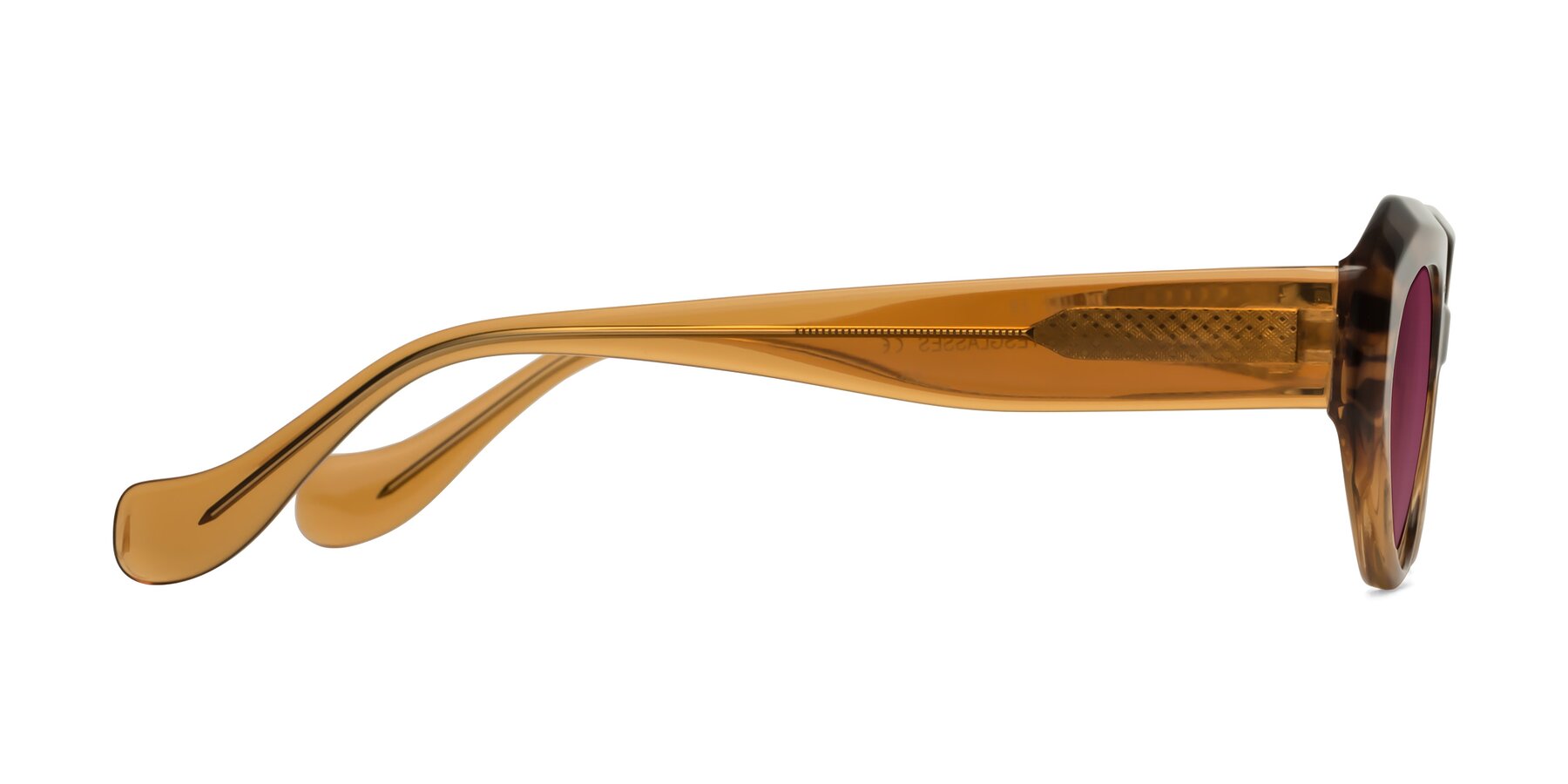 Side of Vantis in Amber Striped with Wine Tinted Lenses