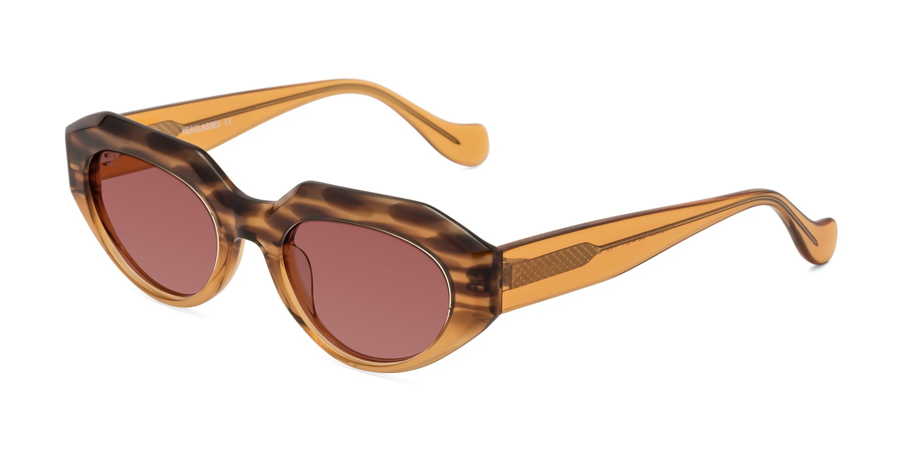 Angle of Vantis in Amber Striped with Garnet Tinted Lenses