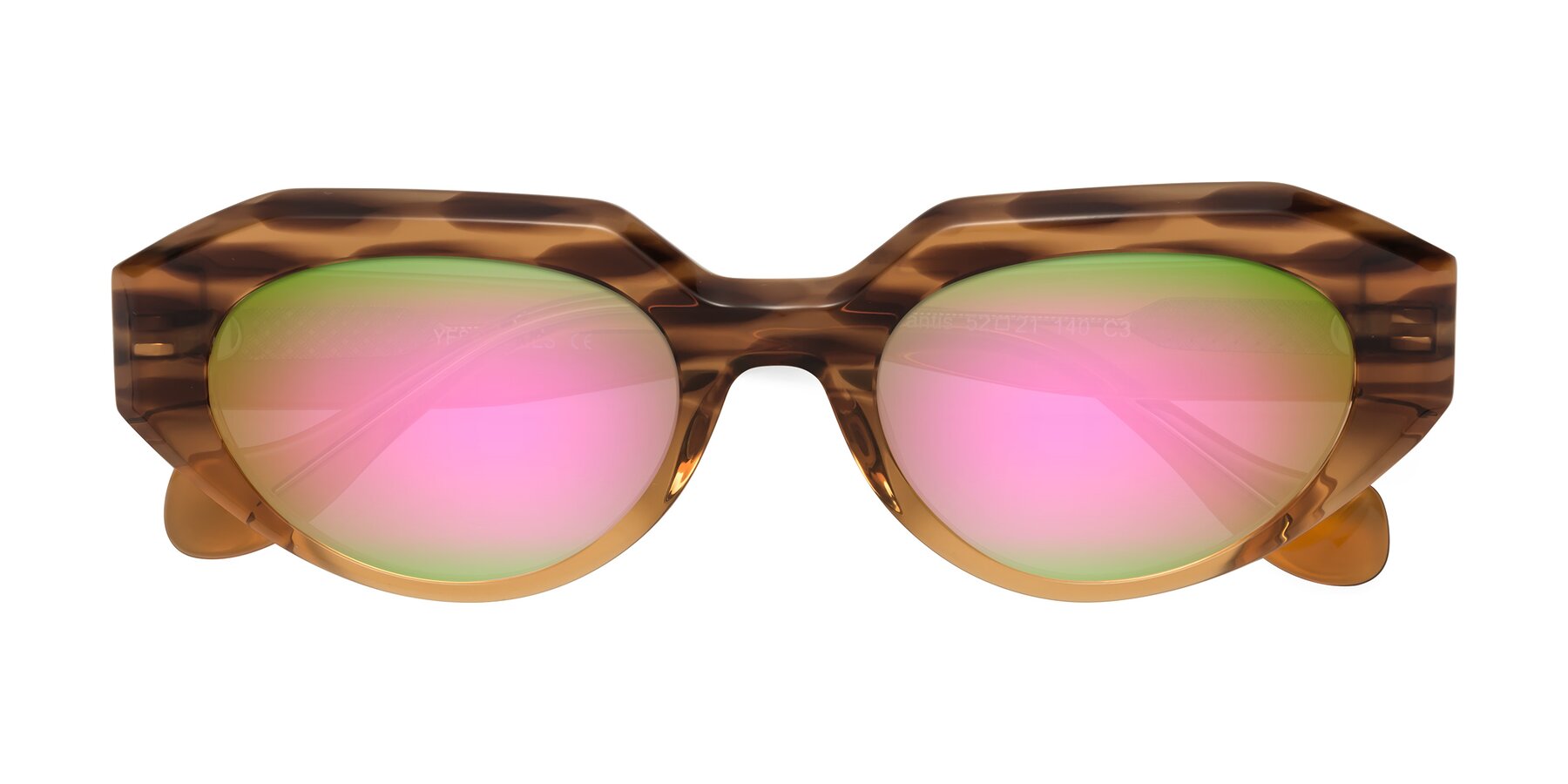 Folded Front of Vantis in Amber Striped with Pink Mirrored Lenses