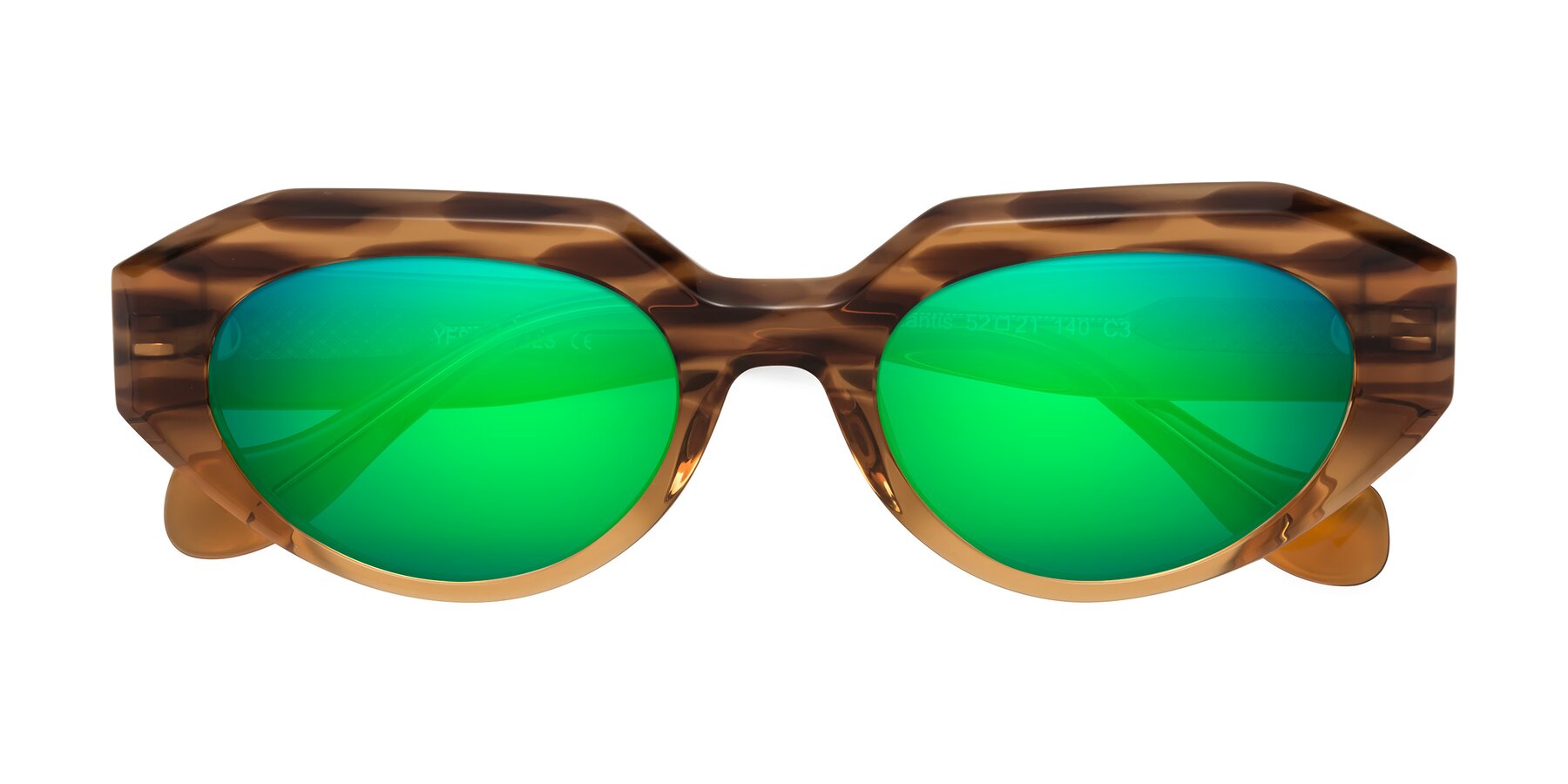 Folded Front of Vantis in Amber Striped with Green Mirrored Lenses