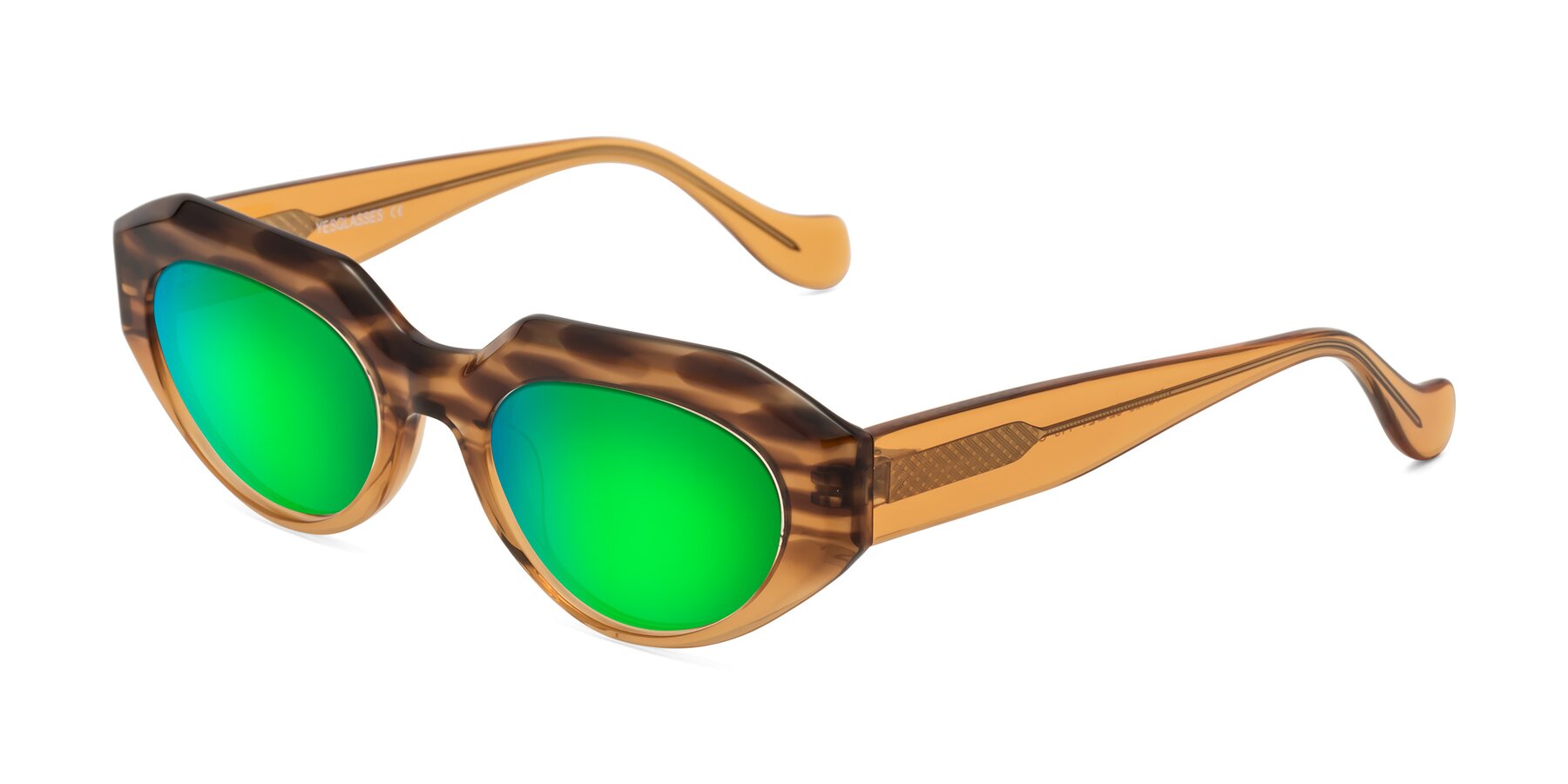 Angle of Vantis in Amber Striped with Green Mirrored Lenses