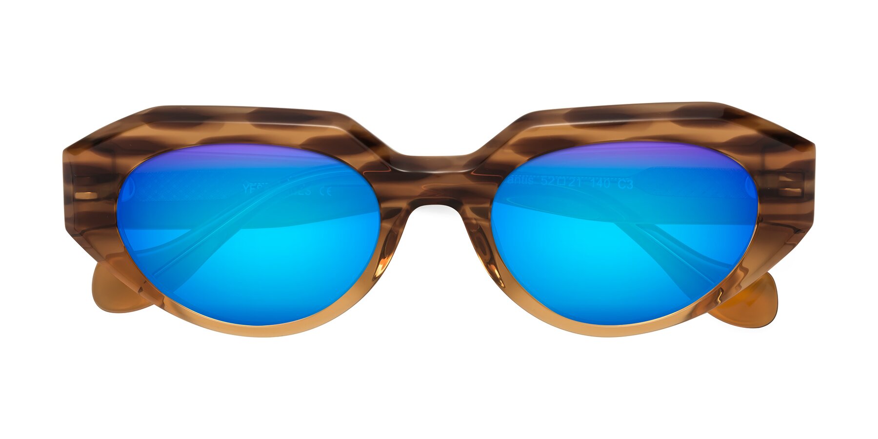 Folded Front of Vantis in Amber Striped with Blue Mirrored Lenses