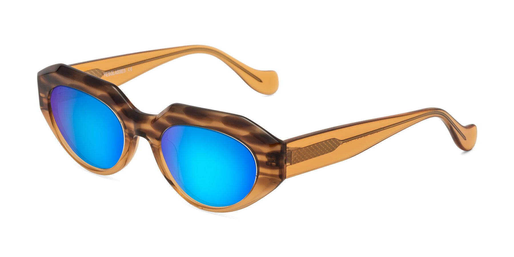Angle of Vantis in Amber Striped with Blue Mirrored Lenses