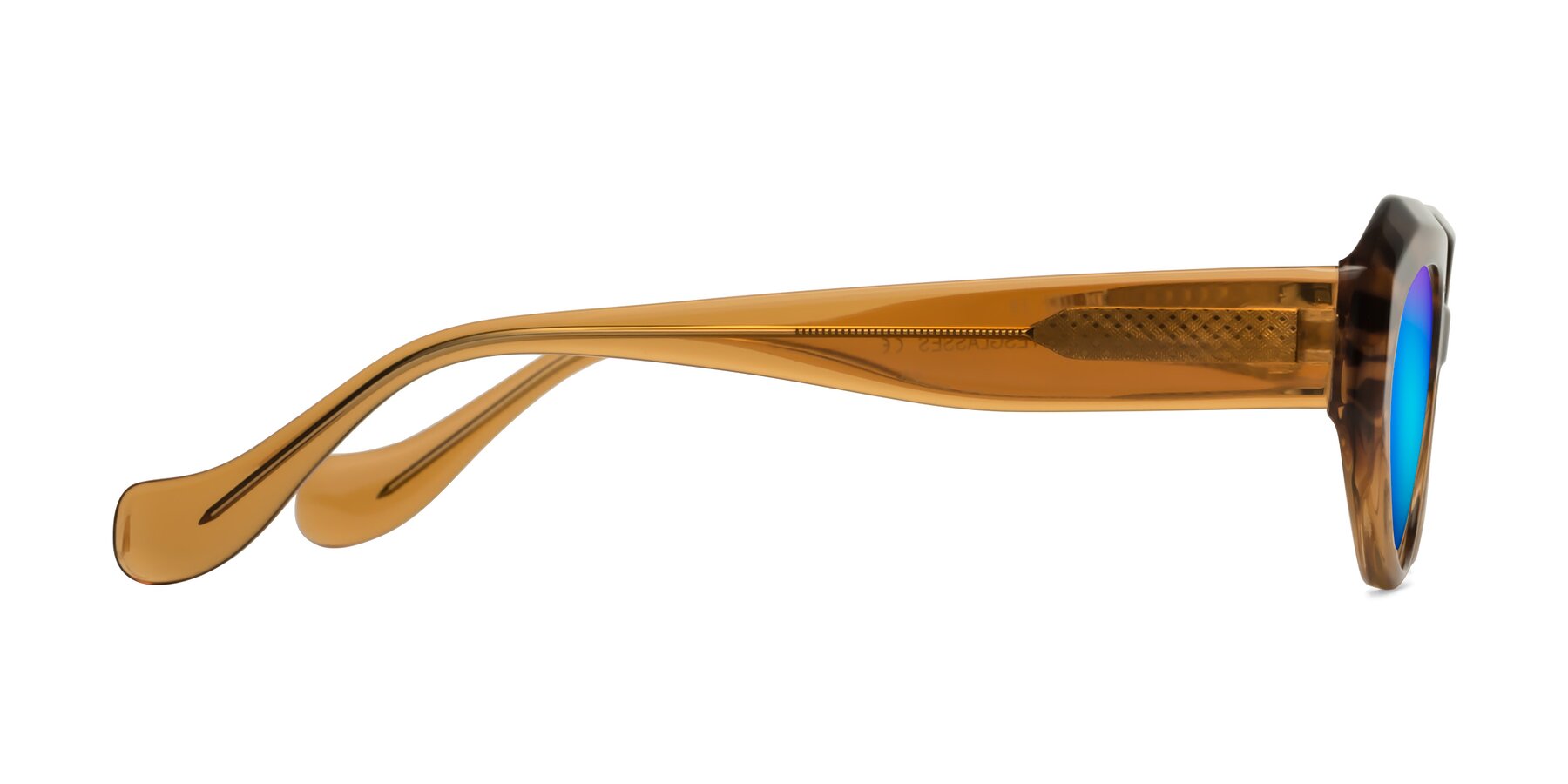 Side of Vantis in Amber Striped with Blue Mirrored Lenses