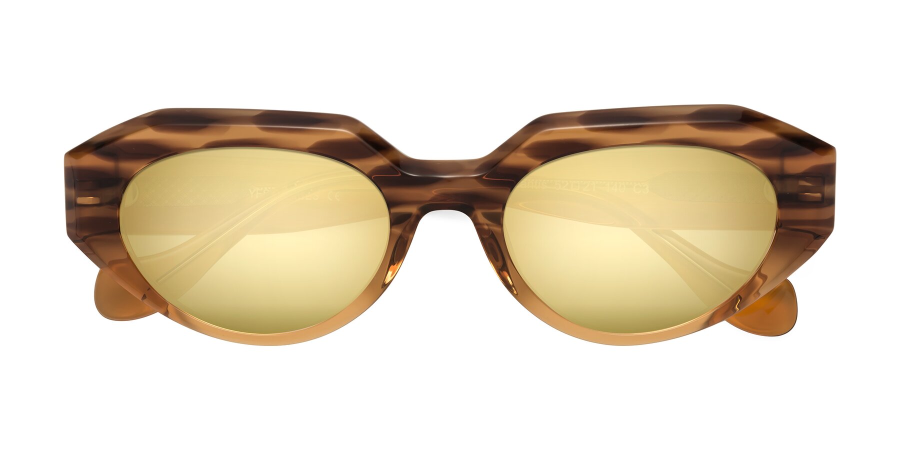 Folded Front of Vantis in Amber Striped with Gold Mirrored Lenses