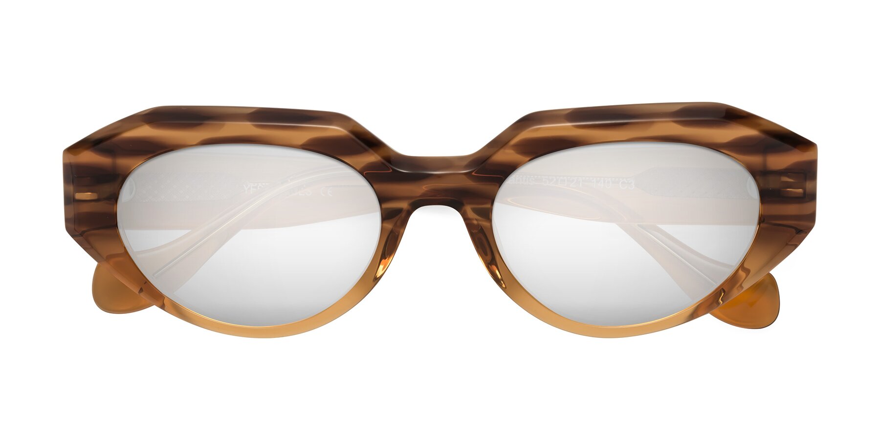 Folded Front of Vantis in Amber Striped with Silver Mirrored Lenses