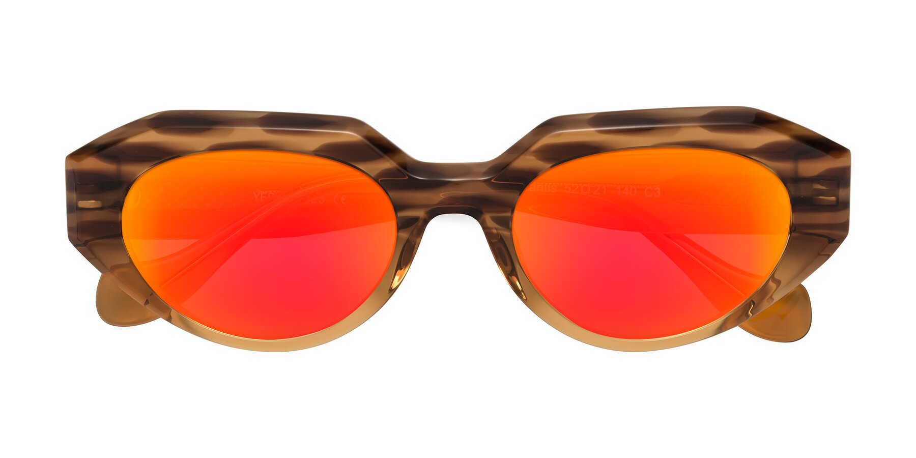 Folded Front of Vantis in Amber Striped with Red Gold Mirrored Lenses