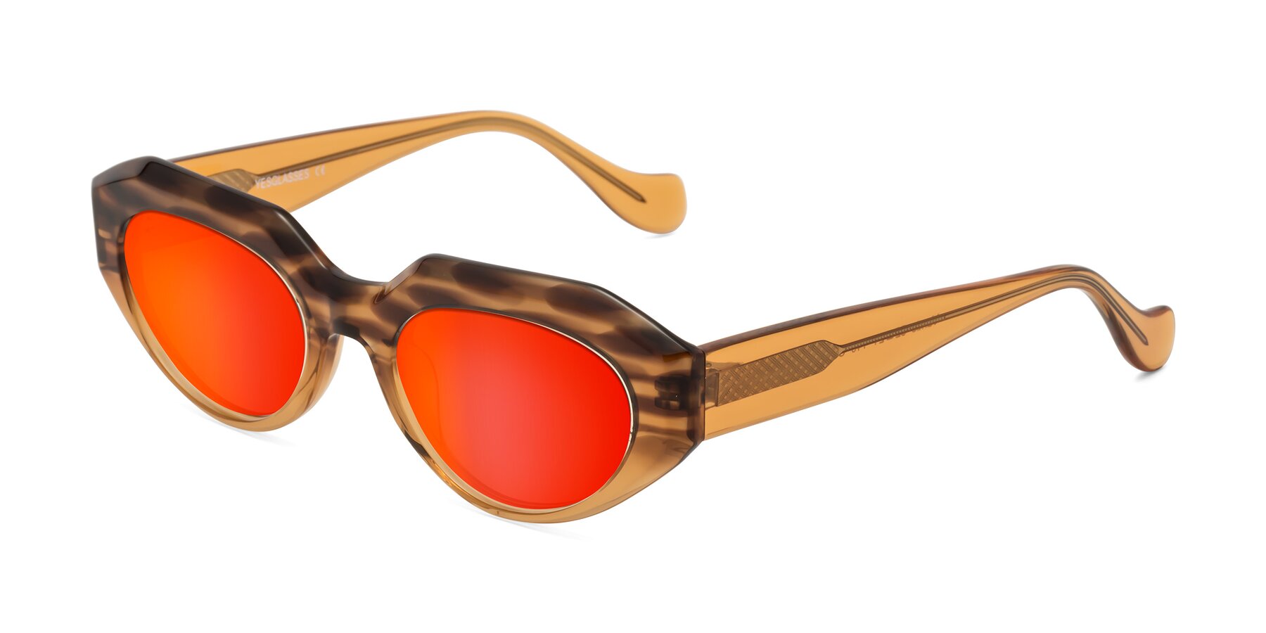 Angle of Vantis in Amber Striped with Red Gold Mirrored Lenses