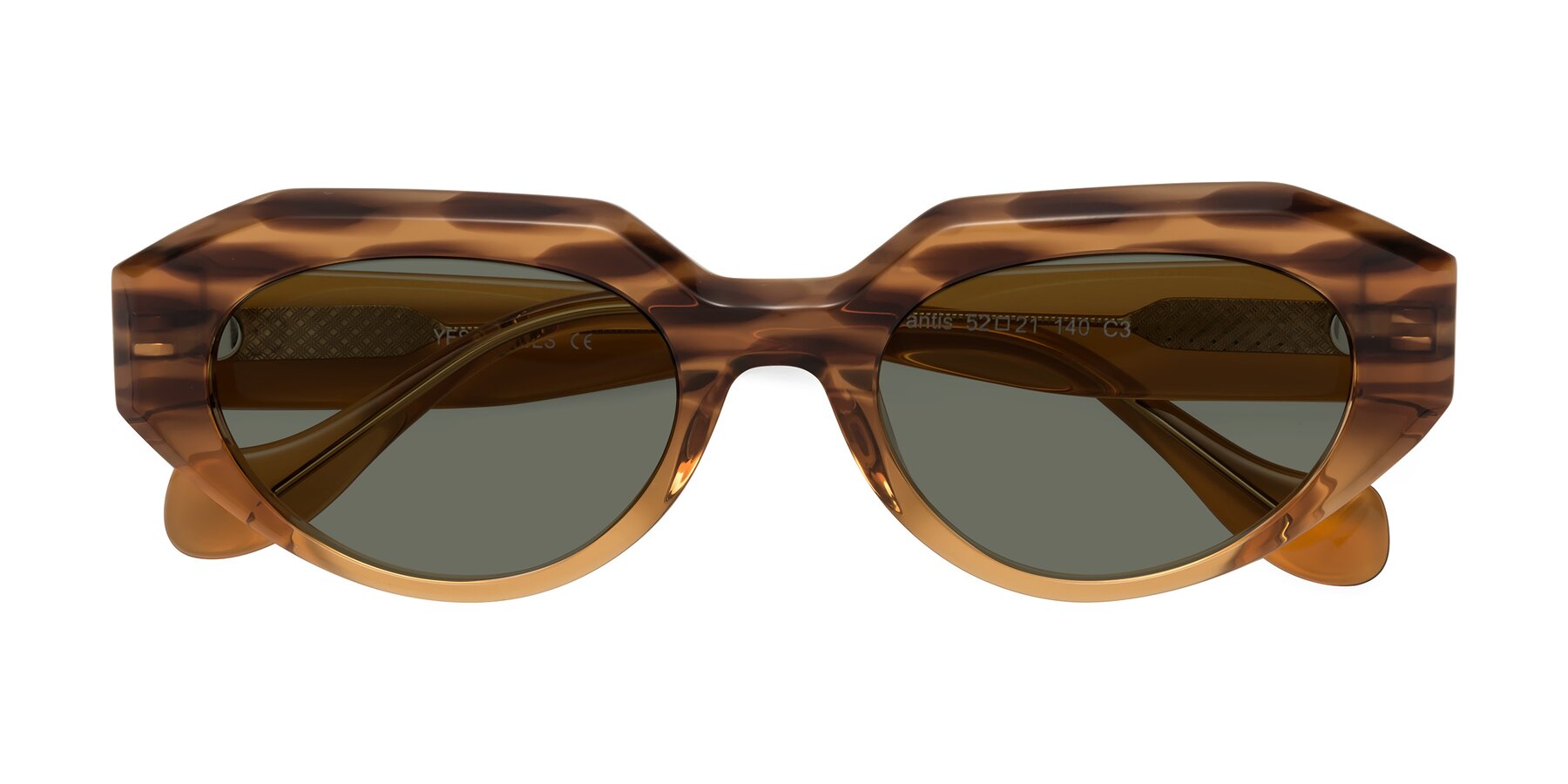 Folded Front of Vantis in Amber Striped with Gray Polarized Lenses