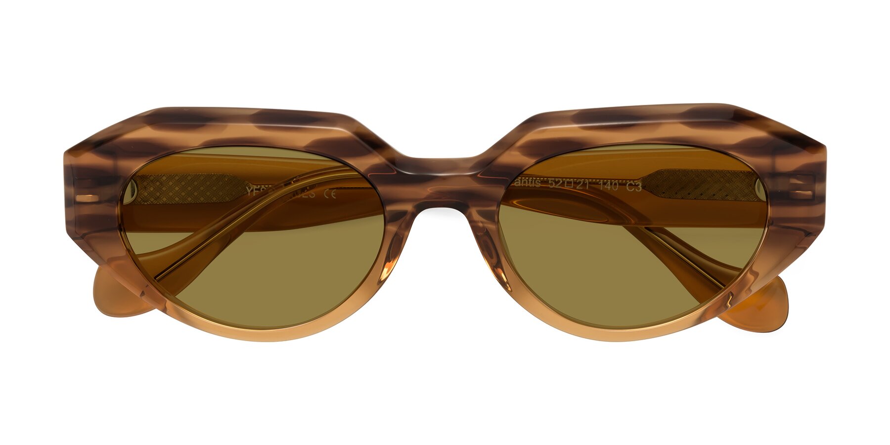 Folded Front of Vantis in Amber Striped with Brown Polarized Lenses