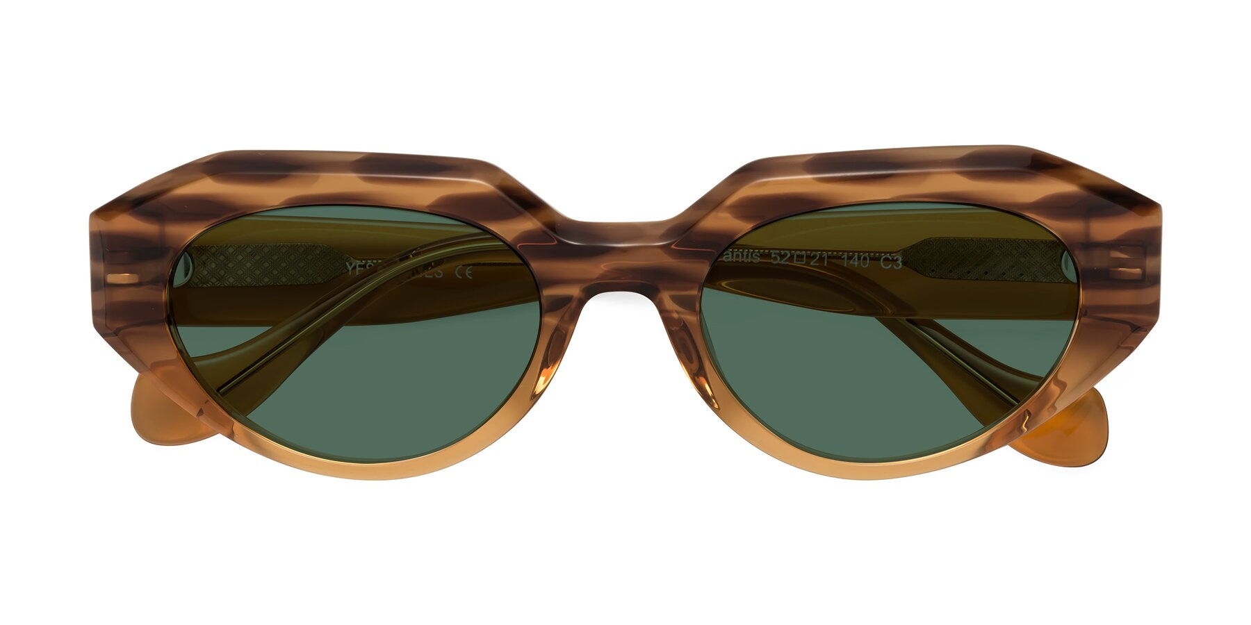 Folded Front of Vantis in Amber Striped with Green Polarized Lenses