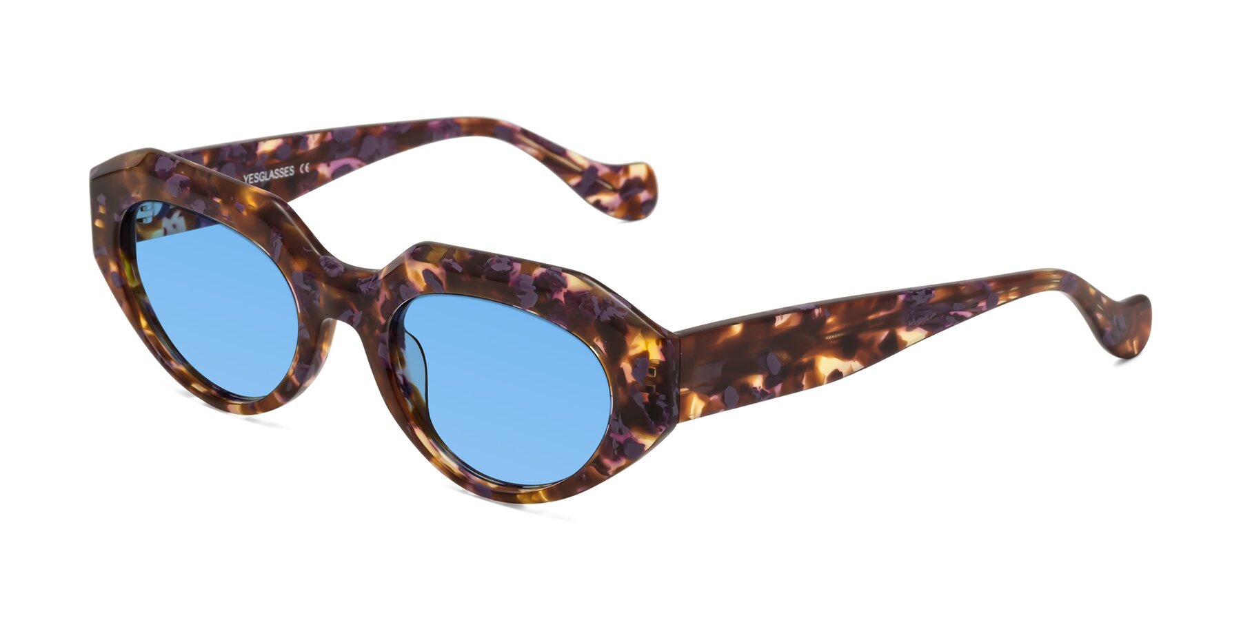 Angle of Vantis in Fall Floral with Medium Blue Tinted Lenses