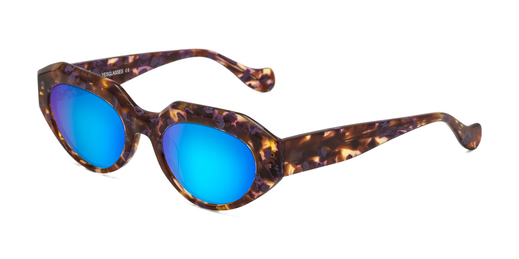Angle of Vantis in Fall Floral with Blue Mirrored Lenses