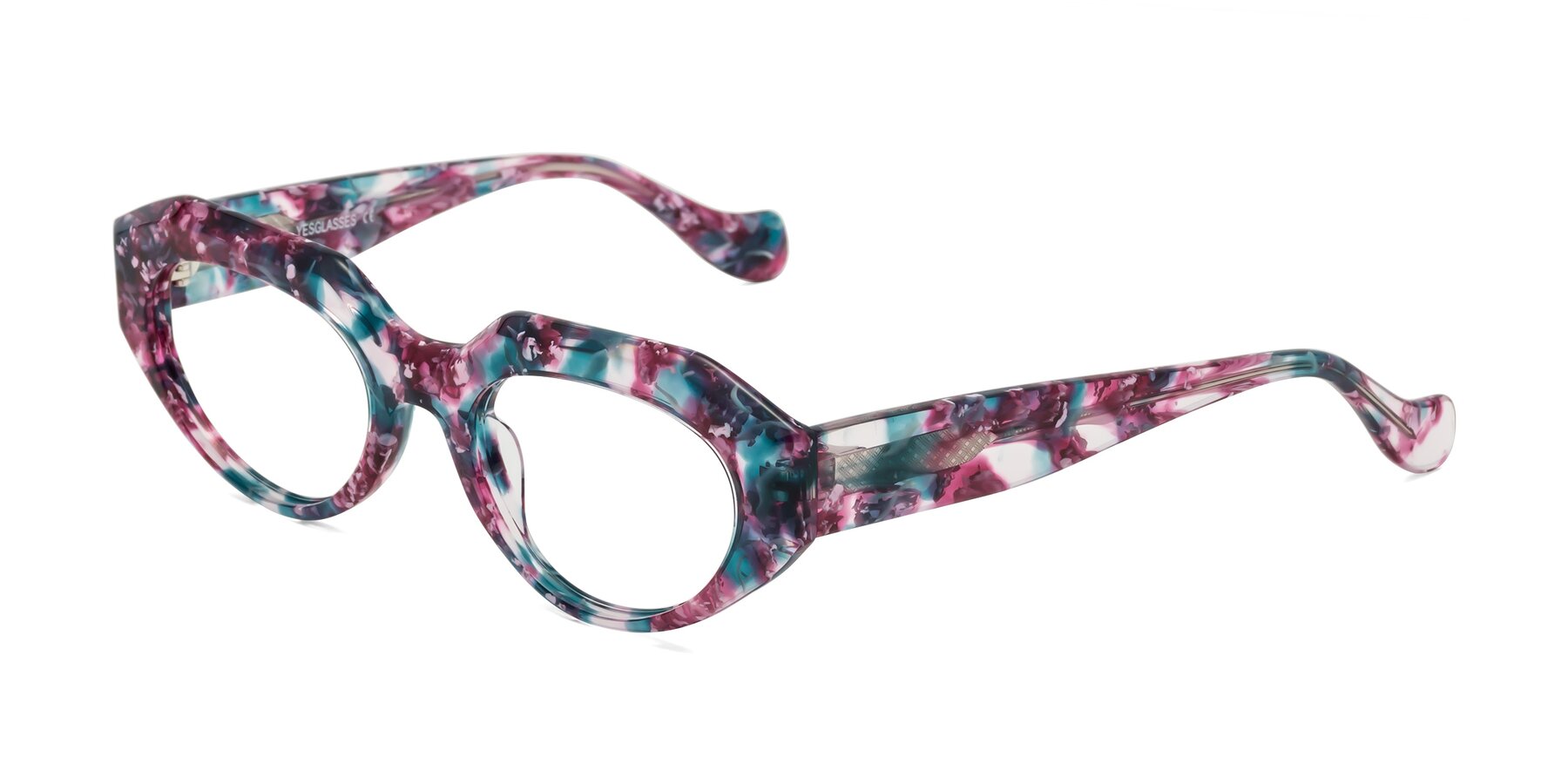 Angle of Vantis in Spring Floral with Clear Reading Eyeglass Lenses