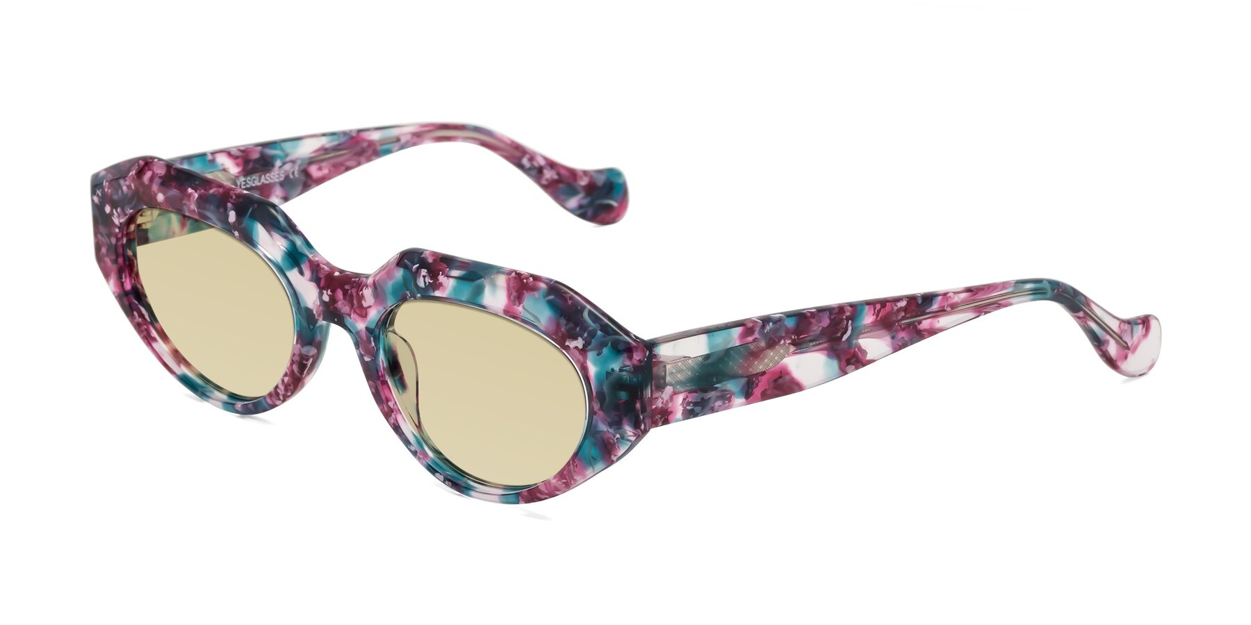 Angle of Vantis in Spring Floral with Light Champagne Tinted Lenses