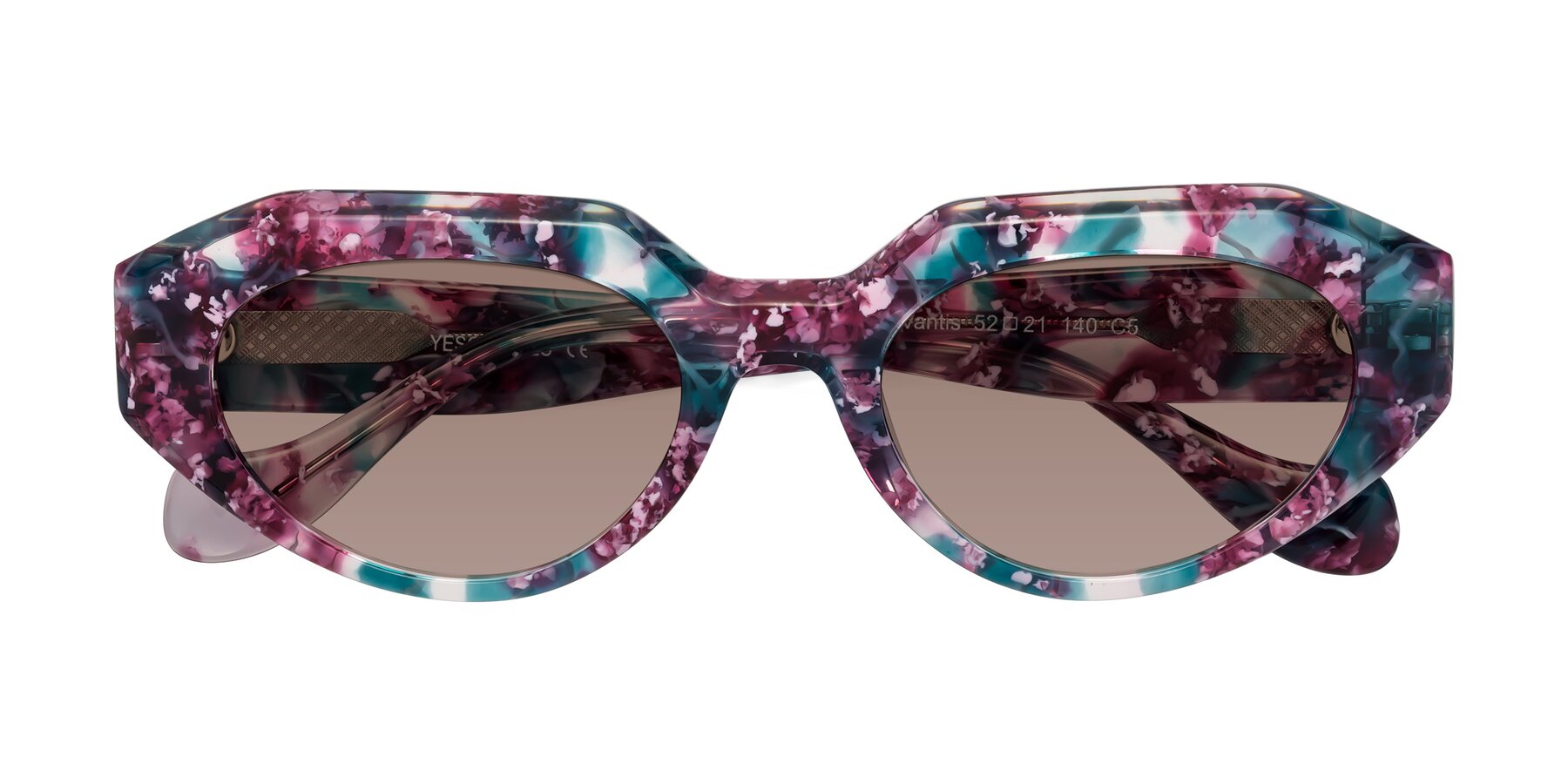 Folded Front of Vantis in Spring Floral with Medium Brown Tinted Lenses