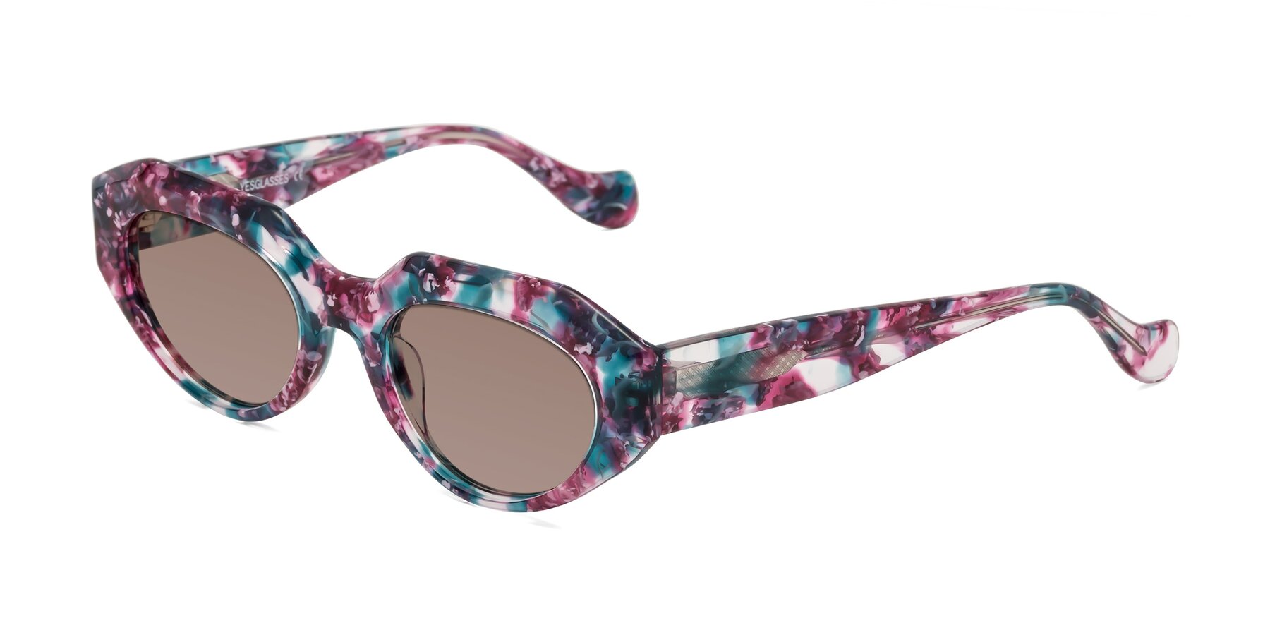 Angle of Vantis in Spring Floral with Medium Brown Tinted Lenses