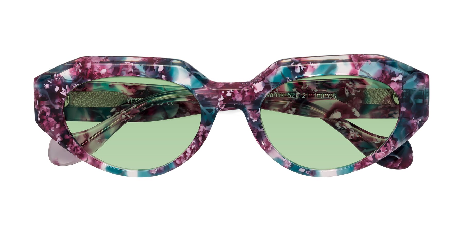 Folded Front of Vantis in Spring Floral with Medium Green Tinted Lenses