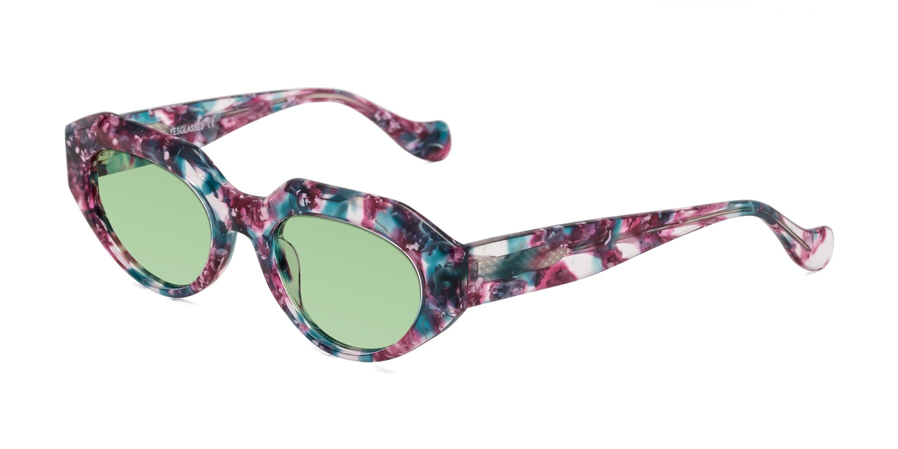 Angle of Vantis in Spring Floral with Medium Green Tinted Lenses