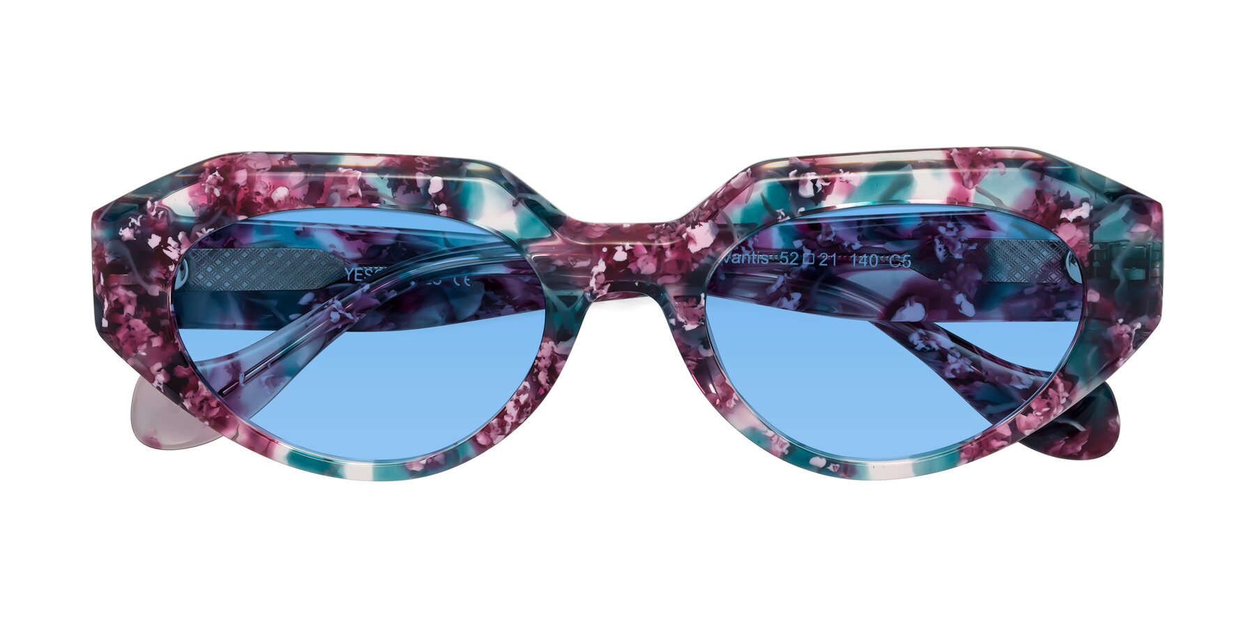 Folded Front of Vantis in Spring Floral with Medium Blue Tinted Lenses