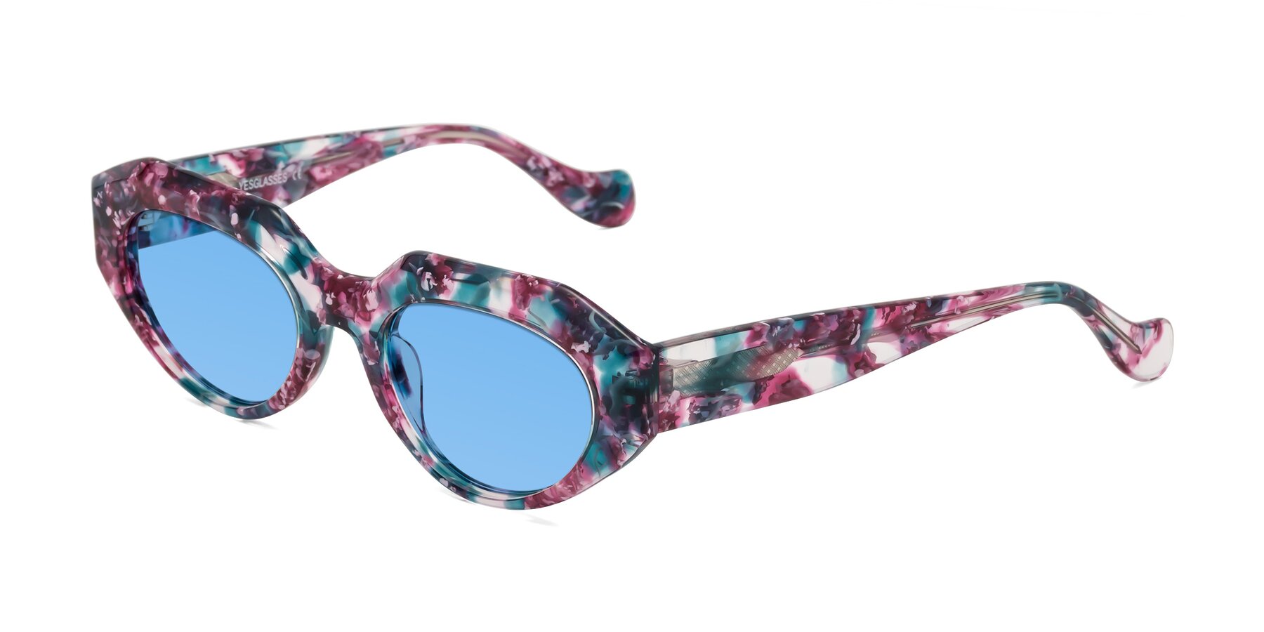 Angle of Vantis in Spring Floral with Medium Blue Tinted Lenses