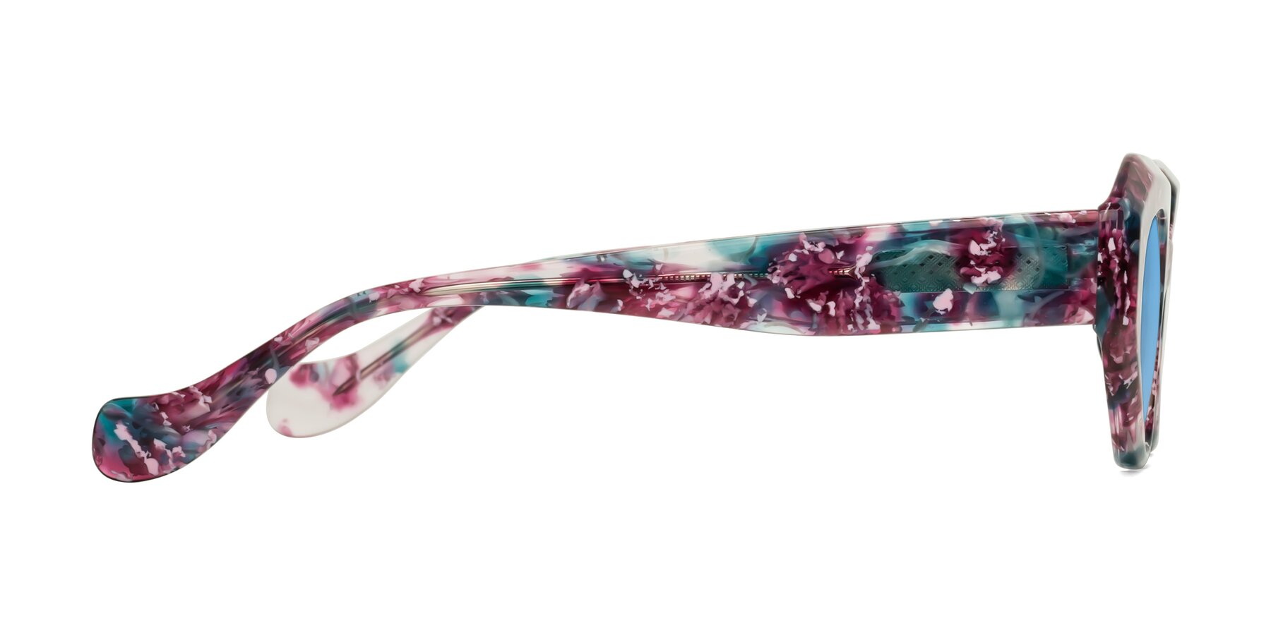 Side of Vantis in Spring Floral with Medium Blue Tinted Lenses