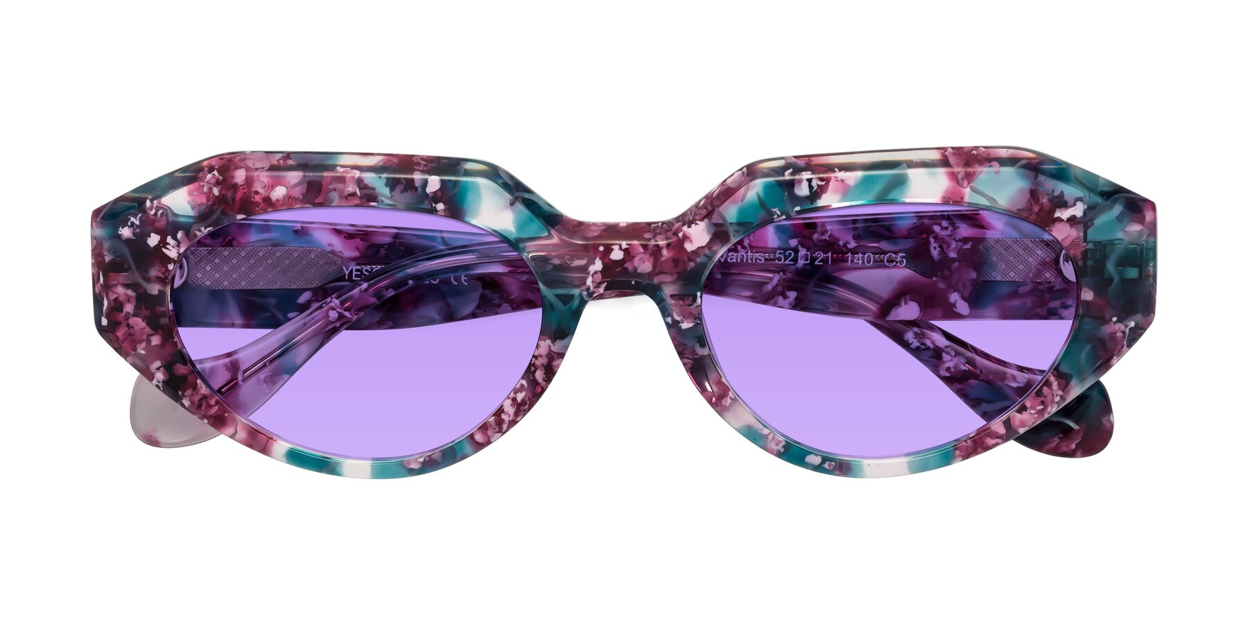 Folded Front of Vantis in Spring Floral with Medium Purple Tinted Lenses