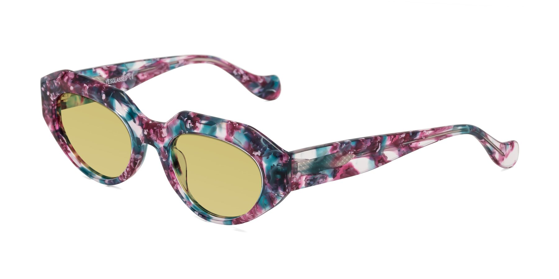 Angle of Vantis in Spring Floral with Medium Champagne Tinted Lenses