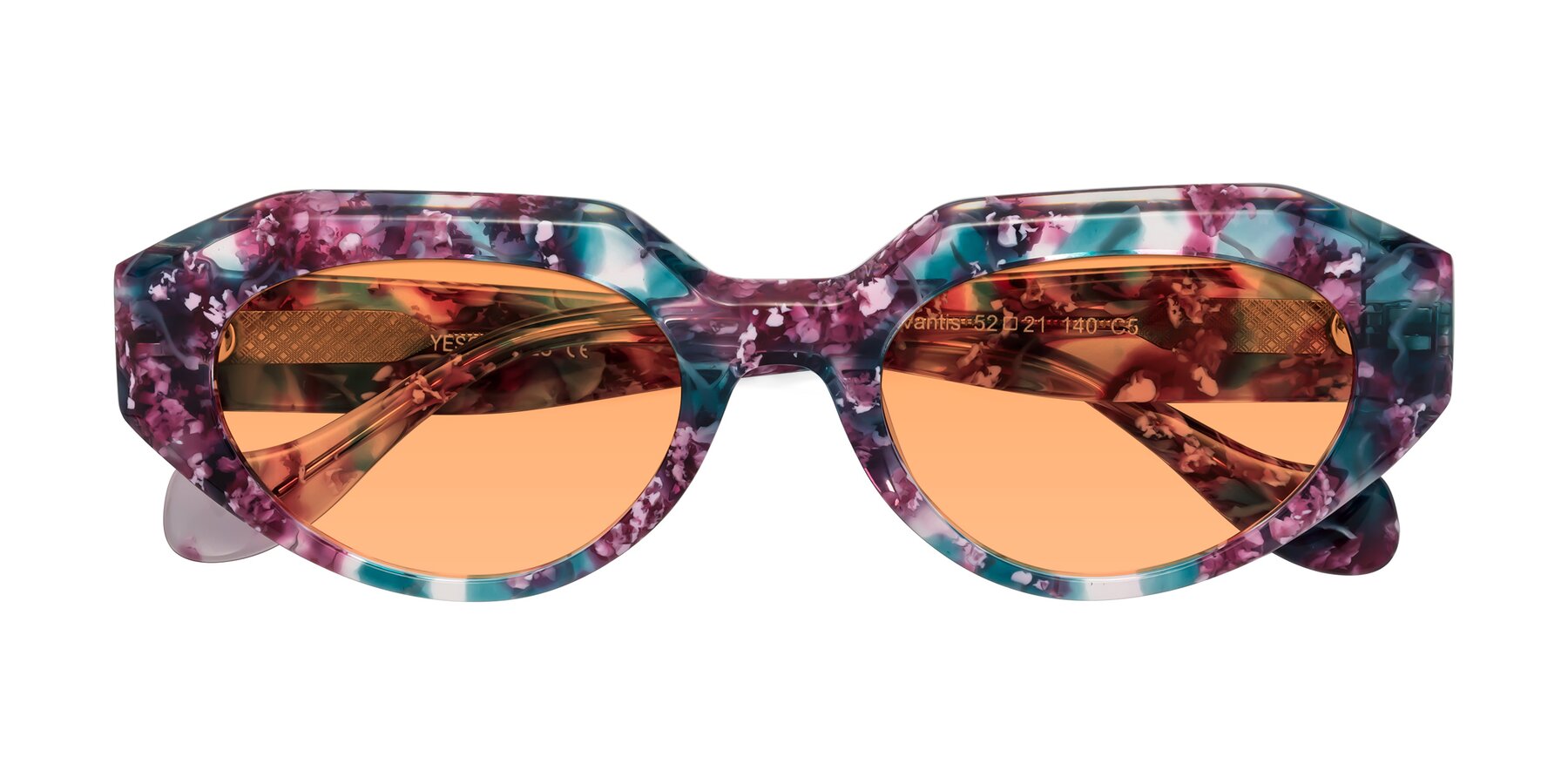 Folded Front of Vantis in Spring Floral with Medium Orange Tinted Lenses