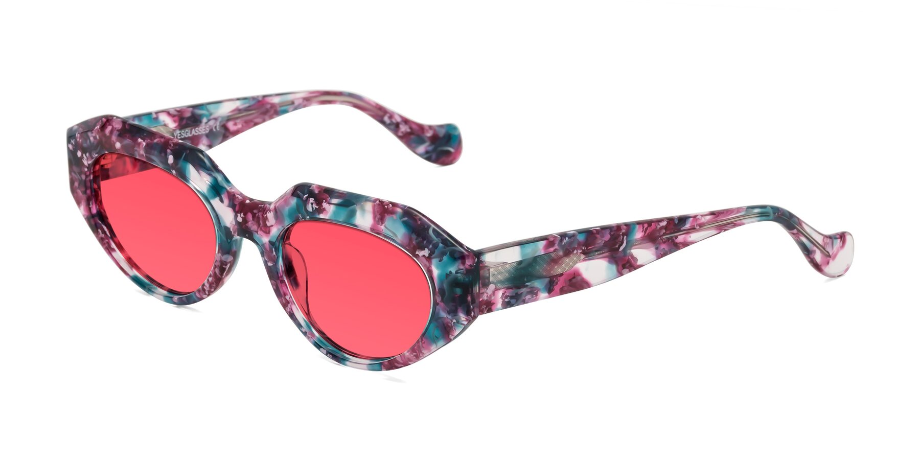 Angle of Vantis in Spring Floral with Red Tinted Lenses