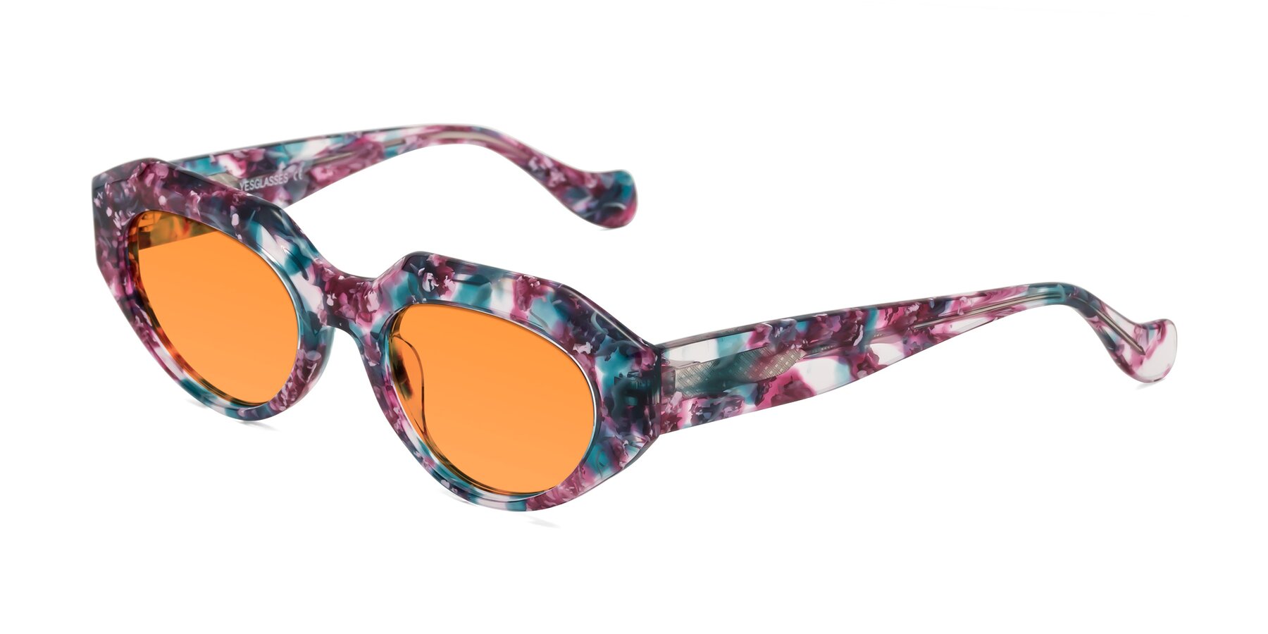 Angle of Vantis in Spring Floral with Orange Tinted Lenses