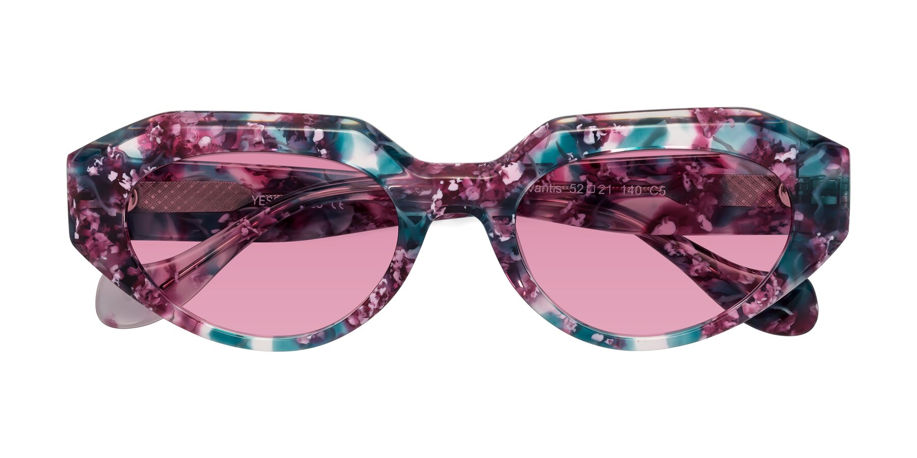 Folded Front of Vantis in Spring Floral with Medium Wine Tinted Lenses