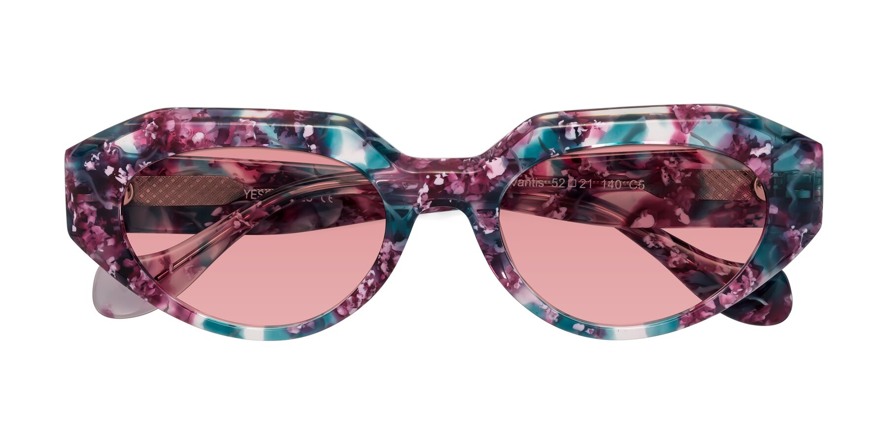 Folded Front of Vantis in Spring Floral with Medium Garnet Tinted Lenses