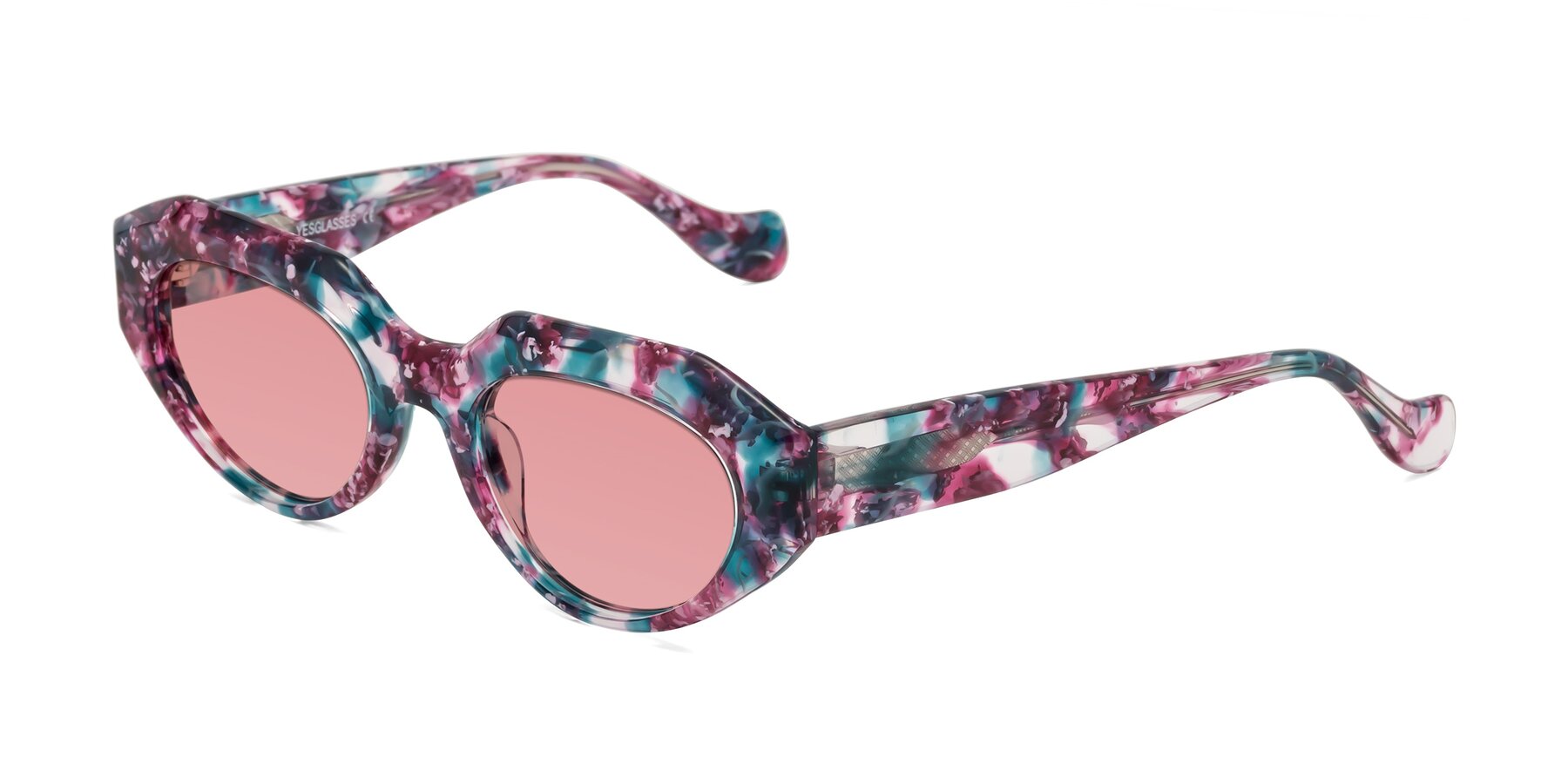 Angle of Vantis in Spring Floral with Medium Garnet Tinted Lenses