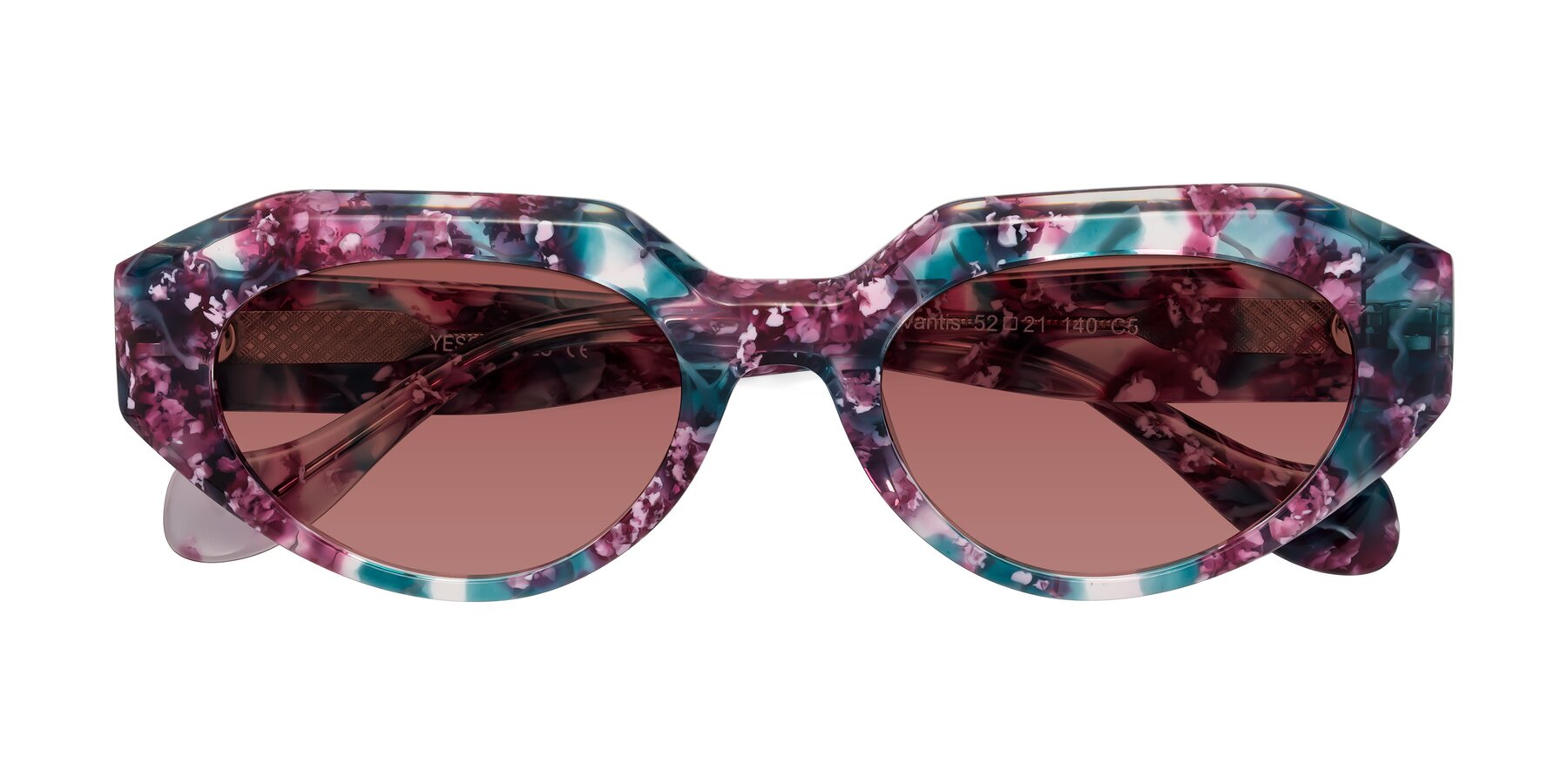 Folded Front of Vantis in Spring Floral with Garnet Tinted Lenses